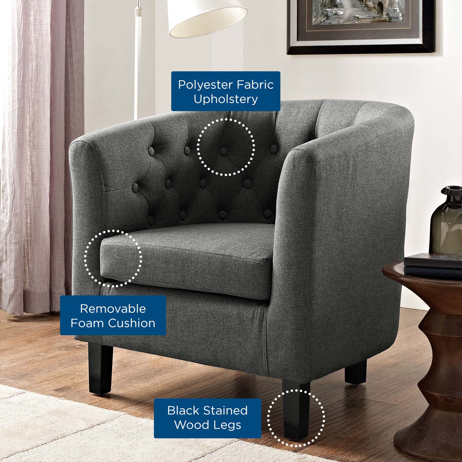 Modway Chairs - Prospect Upholstered Fabric Armchair Gray