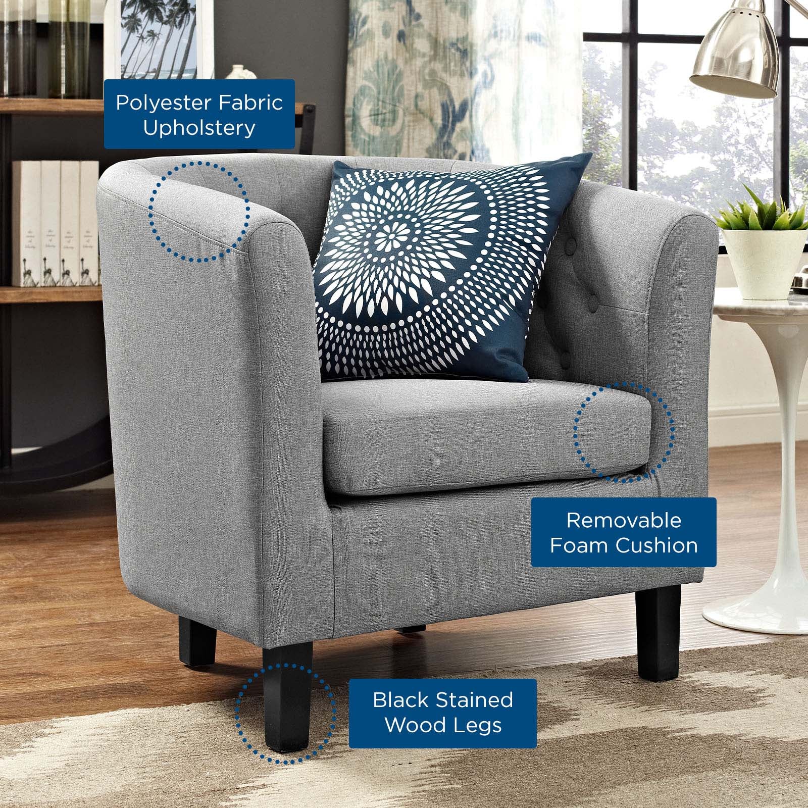 Modway Chairs - Prospect Upholstered Fabric Armchair Light Gray