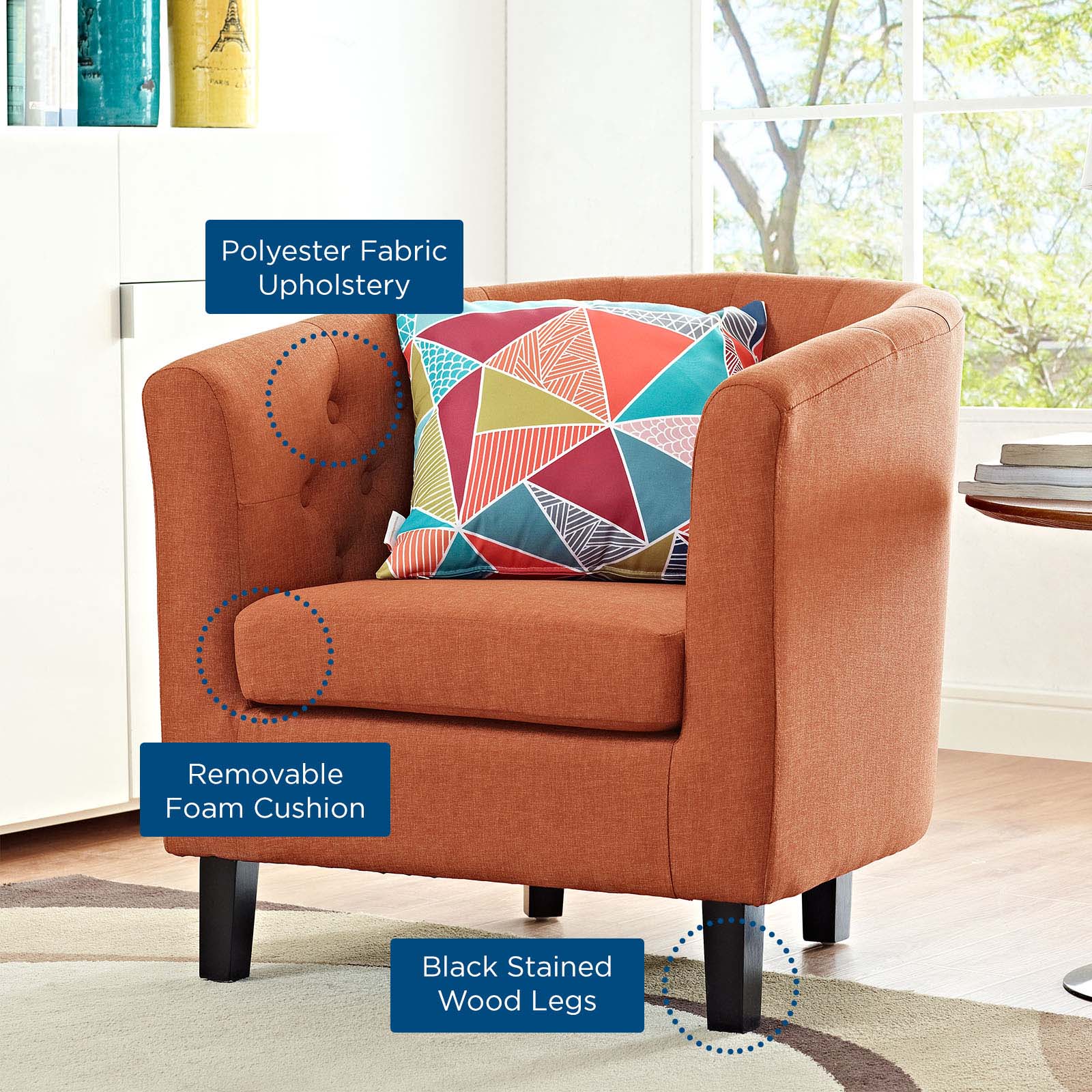 Modway Accent Chairs - Prospect Upholstered Fabric Armchair Orange