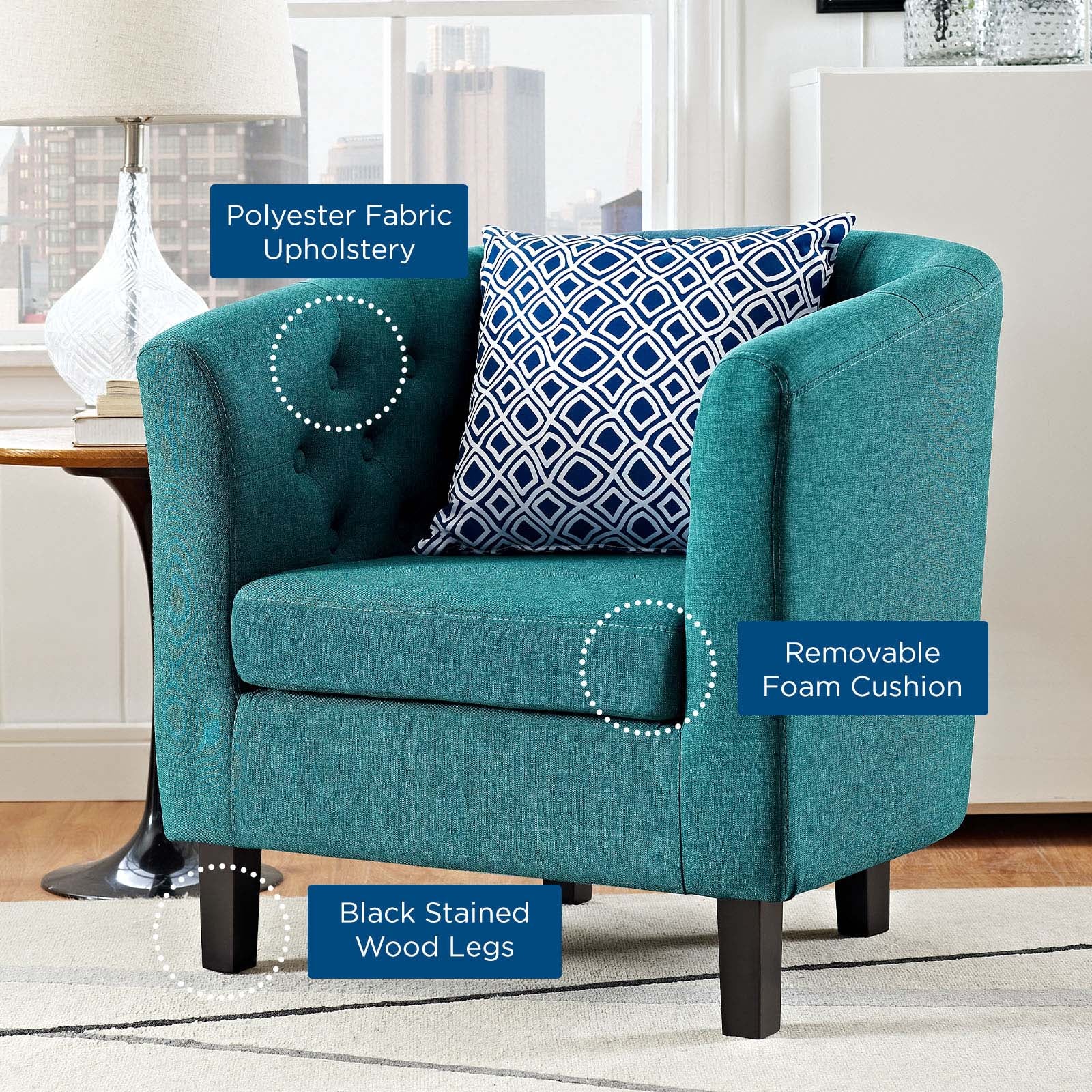 Modway Accent Chairs - Prospect Upholstered Fabric Armchair Teal