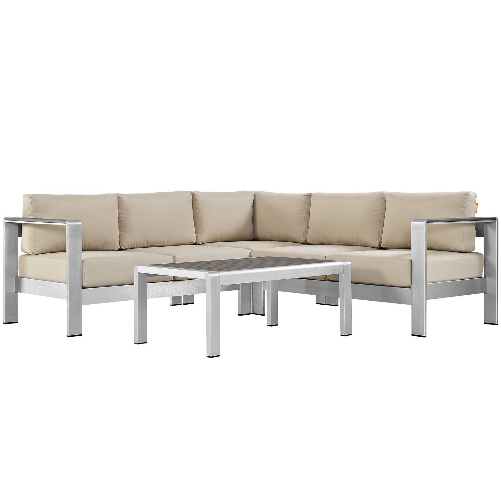 Modway Outdoor Conversation Sets - Shore 4 Piece Outdoor 25 " H Patio Aluminum Sectional Sofa Set Silver
