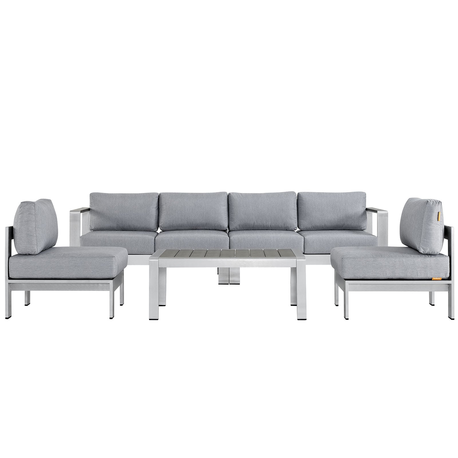 Modway Outdoor Conversation Sets - Shore 5 Piece Outdoor 55"D Patio Sectional Sofa Set Silver