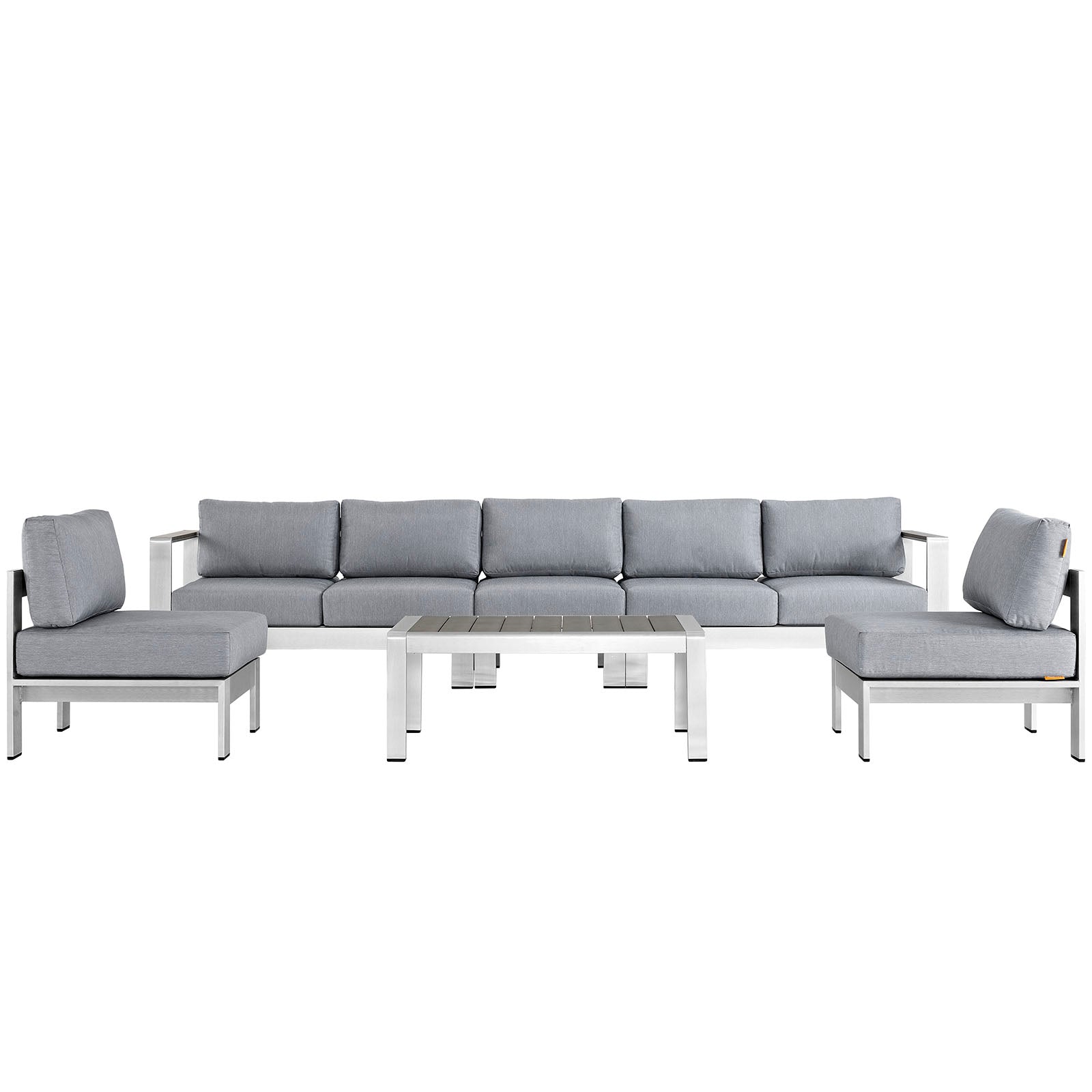 Modway Outdoor Conversation Sets - Shore 6 Piece 188.5"W Patio Aluminum Sectional Sofa Set Silver