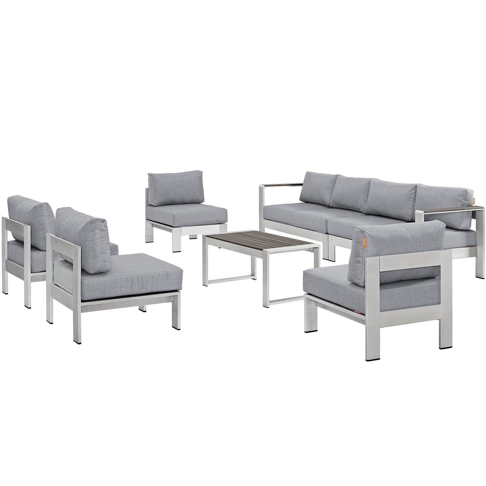 Modway Outdoor Conversation Sets - Shore 7 Piece Outdoor Patio Sectional Sofa Set Silver Gray