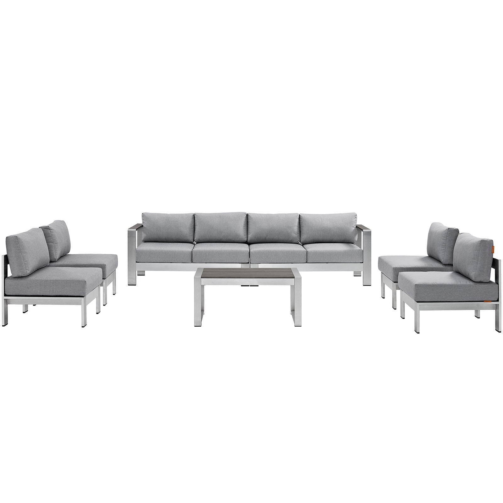 Modway Outdoor Conversation Sets - Shore 7 Piece Outdoor Patio Sectional Sofa Set Silver Gray