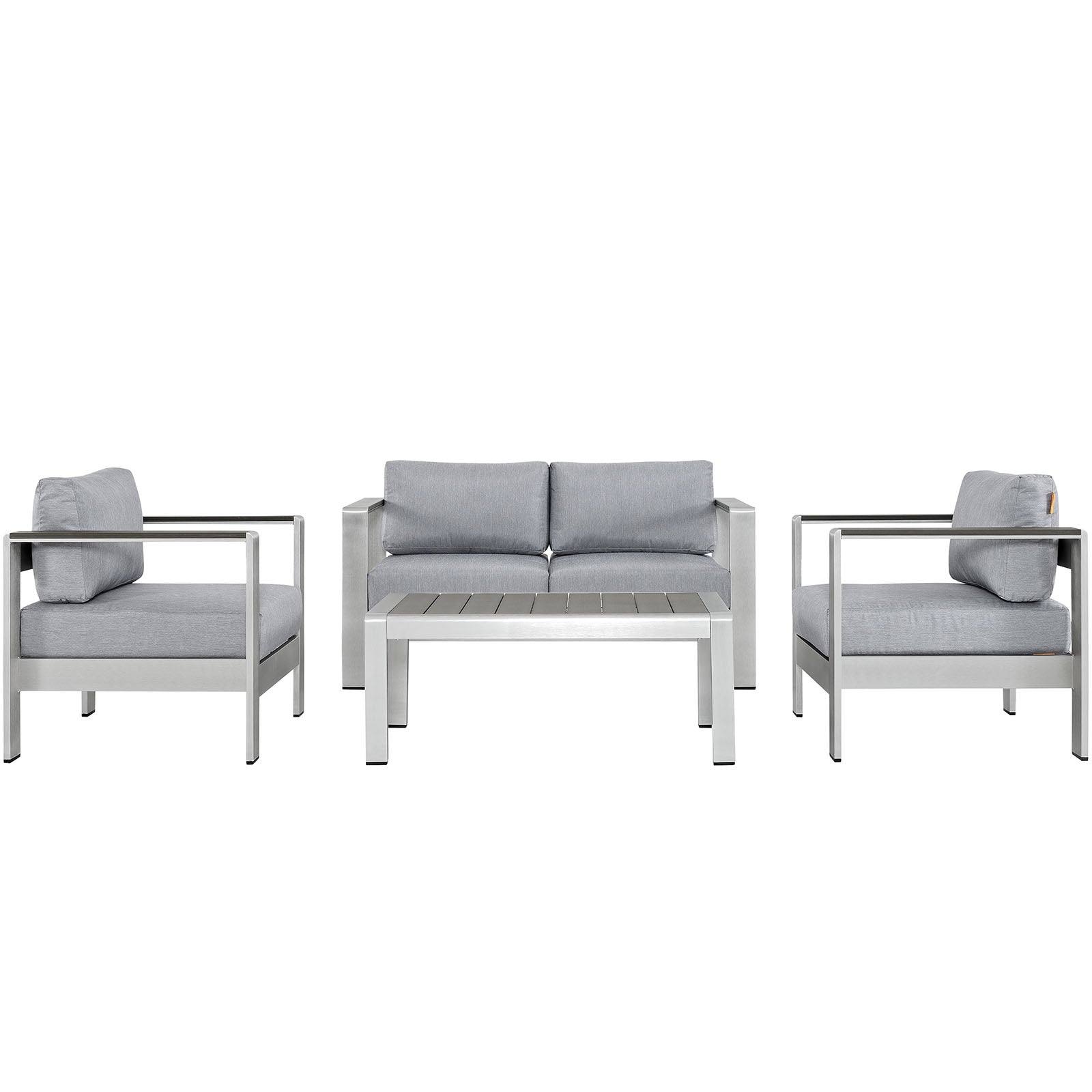 Modway Outdoor Conversation Sets - Shore 4 Piece Outdoor 111.5"W Patio Aluminum Sectional Sofa Set
