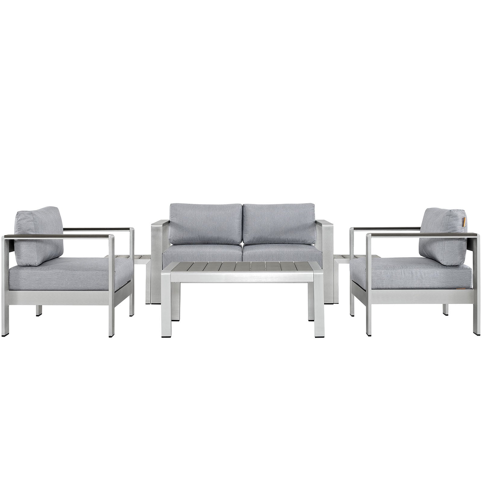 Modway Outdoor Conversation Sets - Shore 6 Piece Outdoor 111.5"W & 55 D Patio Aluminum Sectional Sofa Set Silver