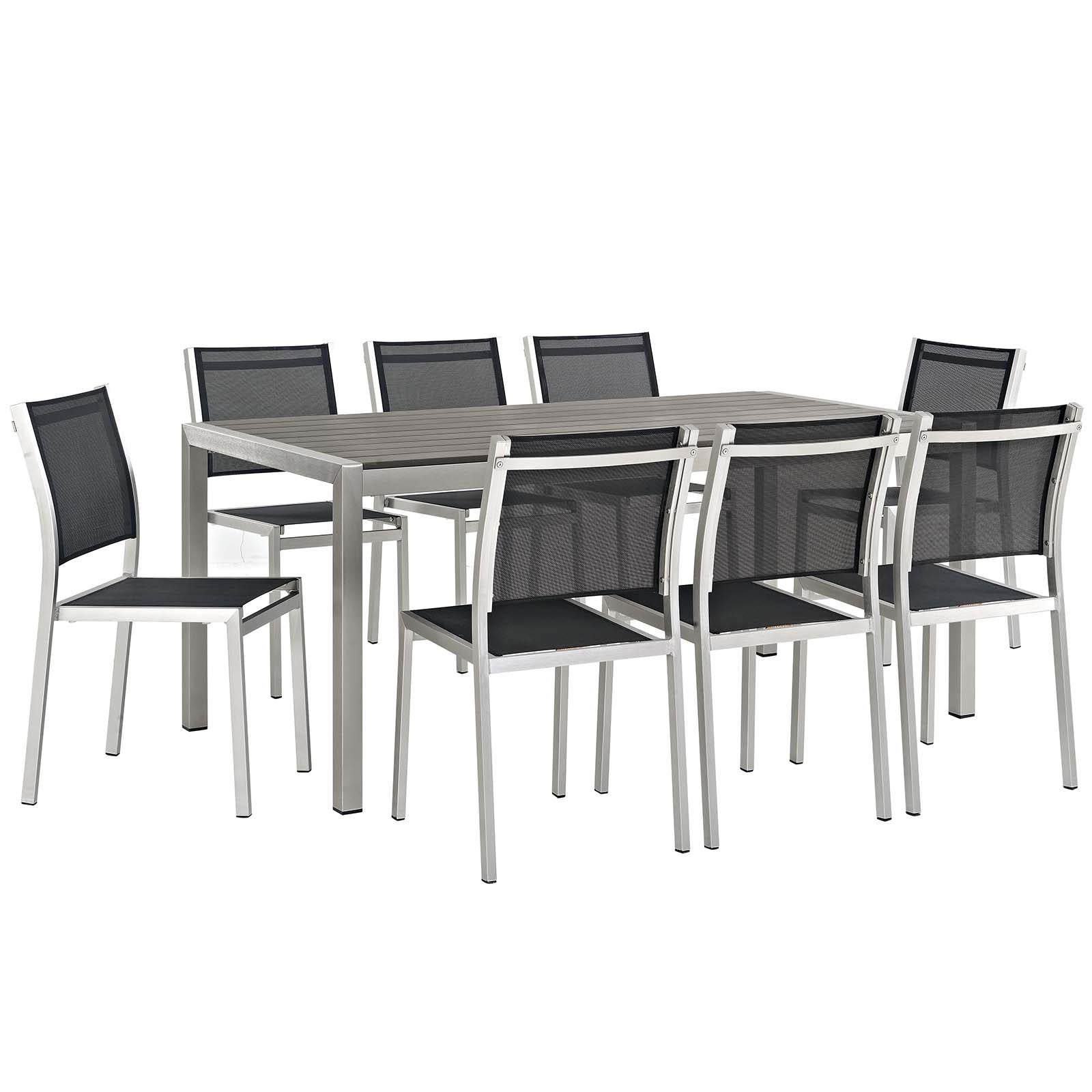Modway Outdoor Dining Sets - Shore 71.5" 9 Piece Outdoor Patio Aluminum Dining Set Silver Black