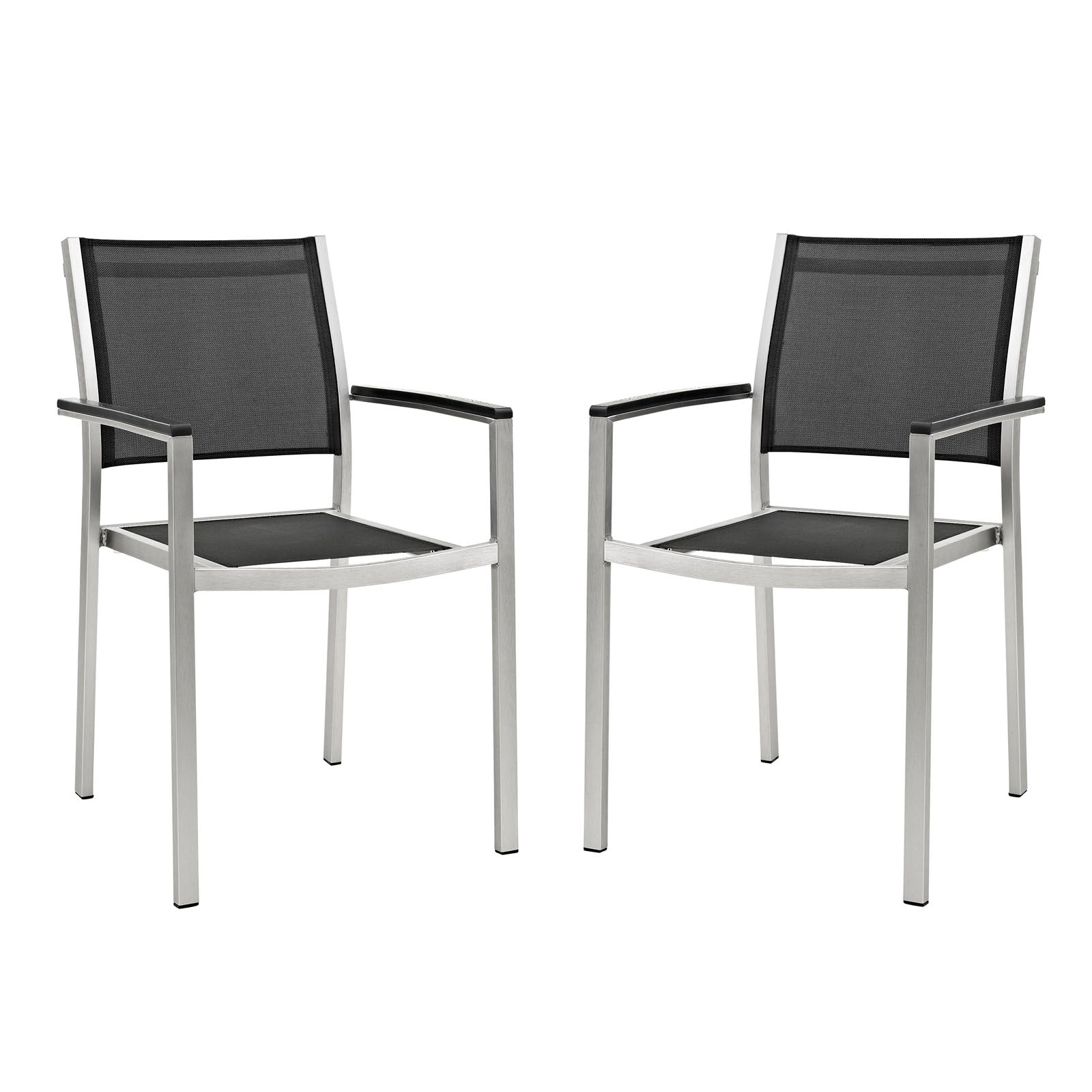 Shore Dining Chair Outdoor Patio Aluminum Set of 2 Silver Black