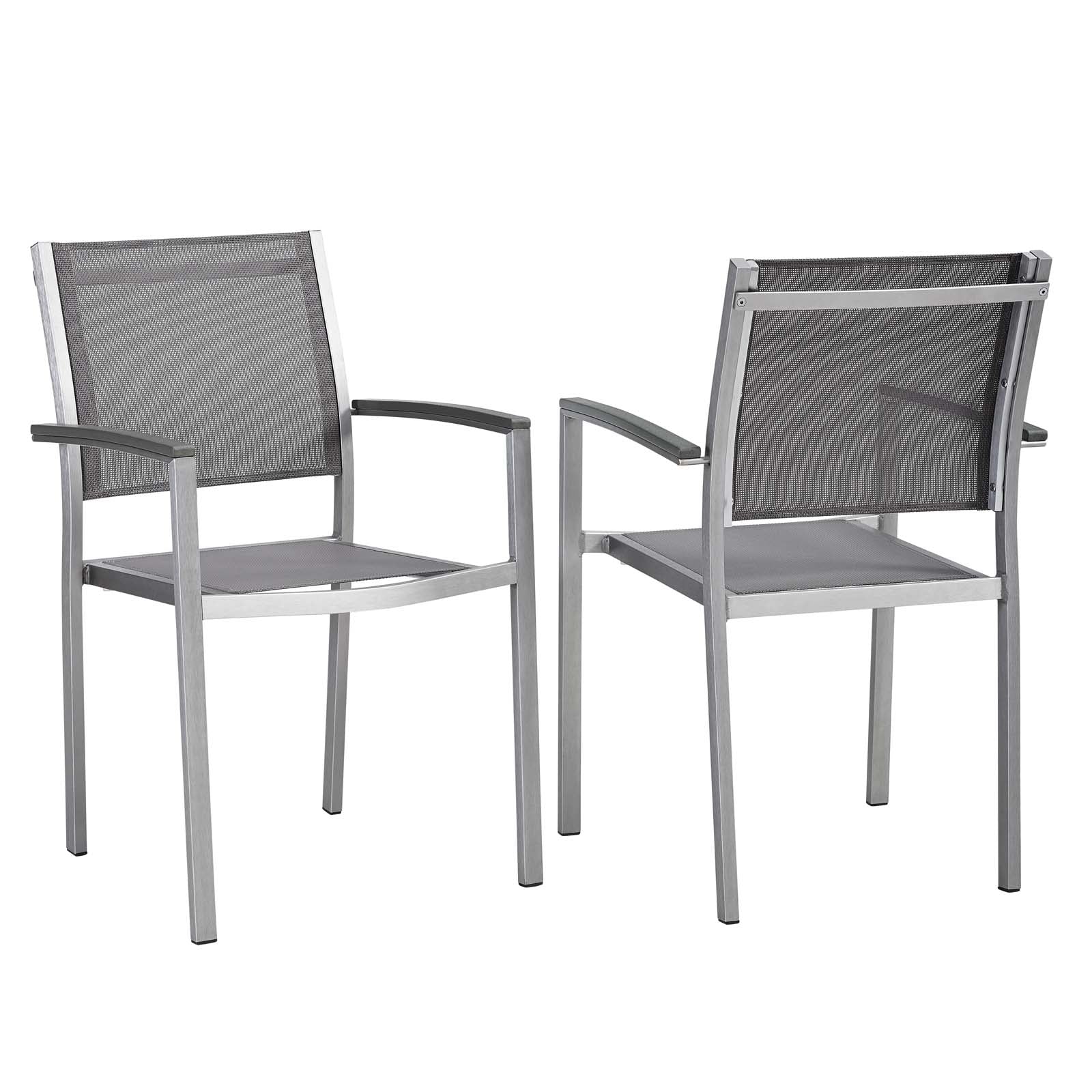 Modway Outdoor Dining Chairs - Shore Dining Chair Outdoor Patio Aluminum Set of 2 Silver Gray