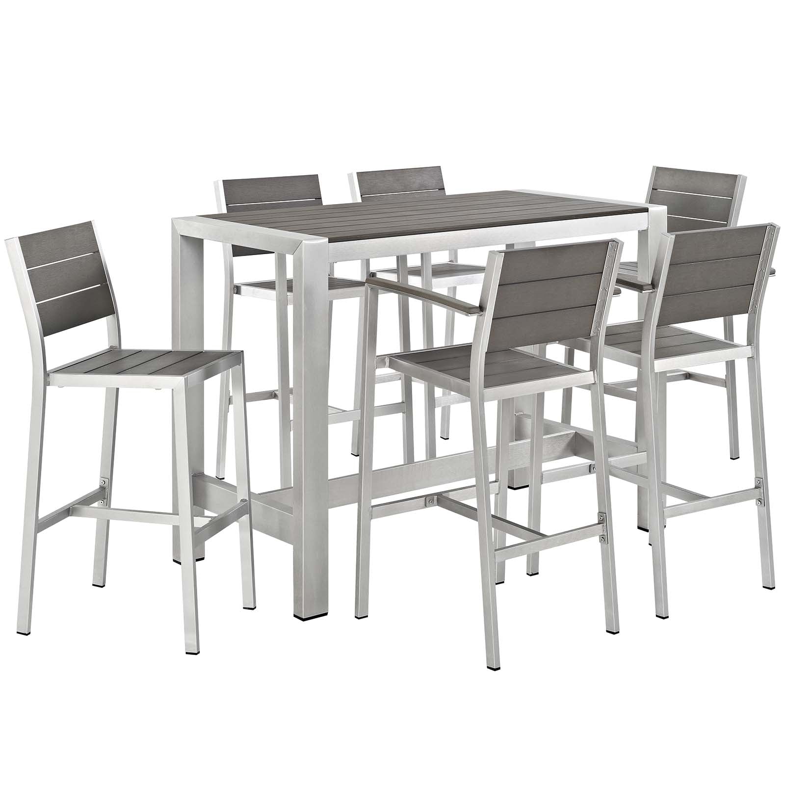 Modway Outdoor Dining Sets - Shore 7 Piece Outdoor Patio Dining Set Silver Gray