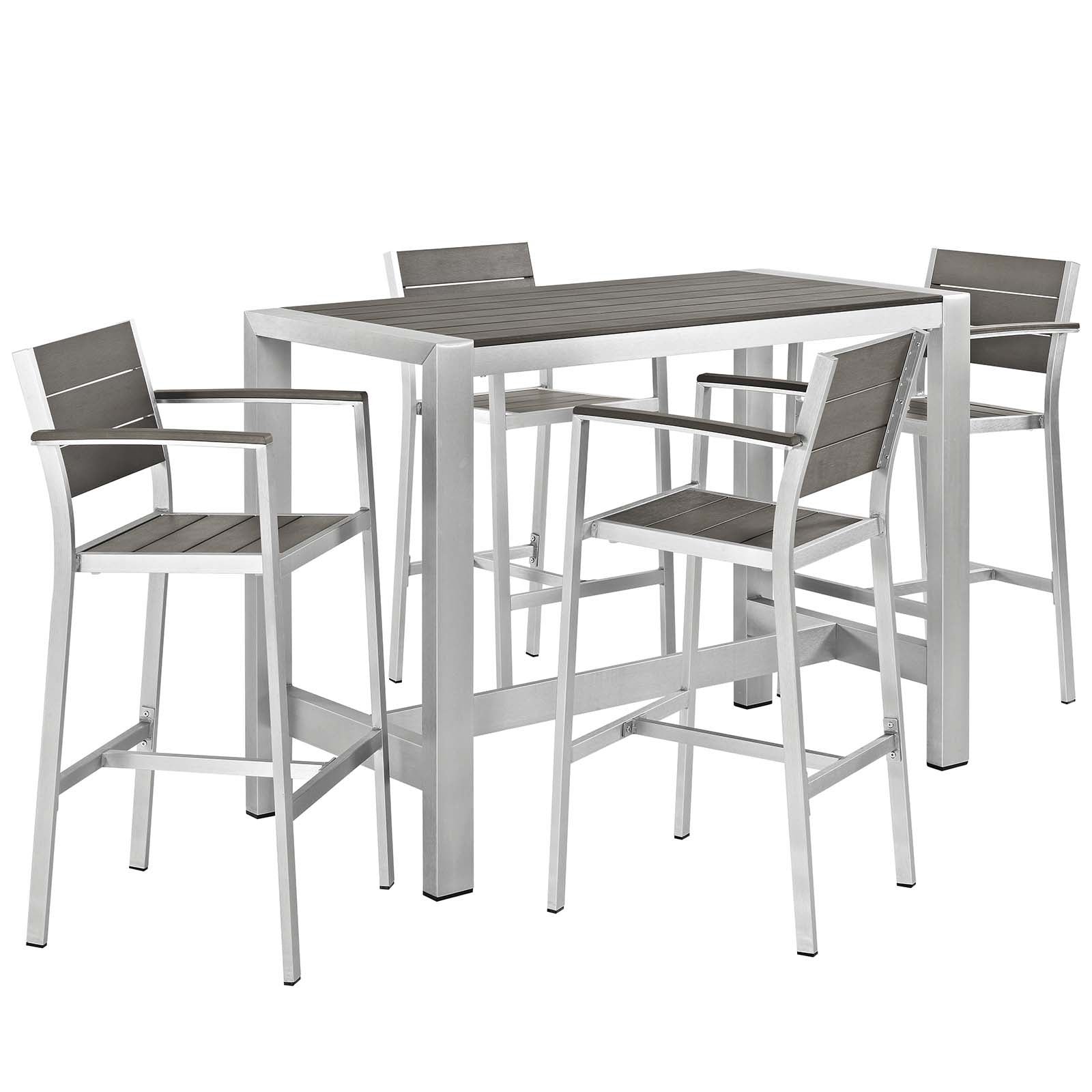 Modway Outdoor Dining Sets - Shore 5 Piece Outdoor Patio Dining Set Silver Gray