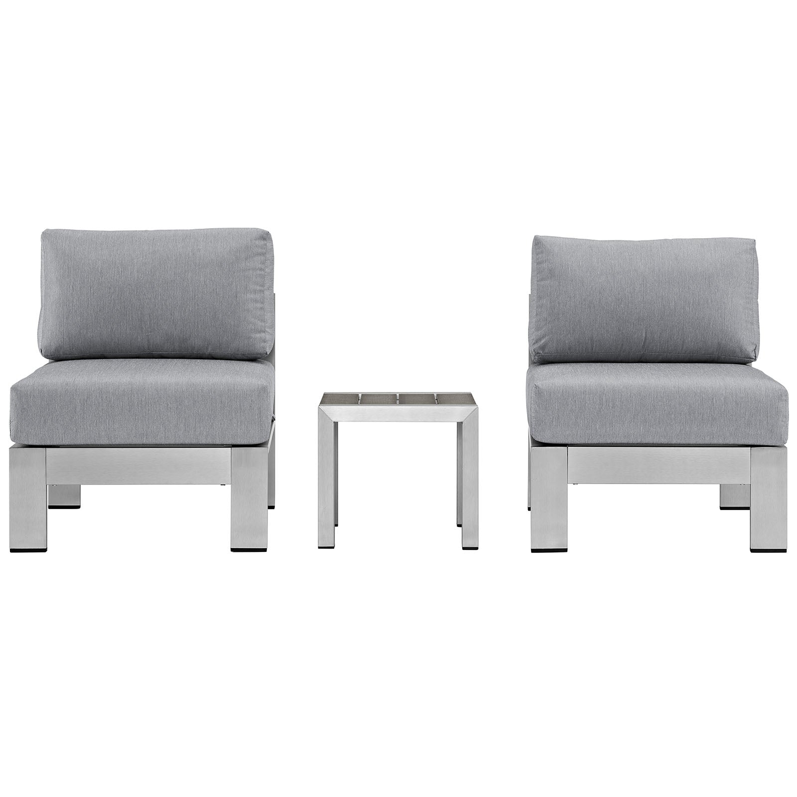 Modway Outdoor Conversation Sets - Shore 3 Piece Outdoor Patio Aluminum Sectional Sofa Set Silver Gray