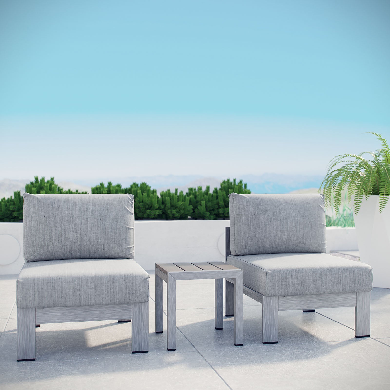 Modway Outdoor Conversation Sets - Shore 3 Piece Outdoor Patio Aluminum Sectional Sofa Set Silver Gray