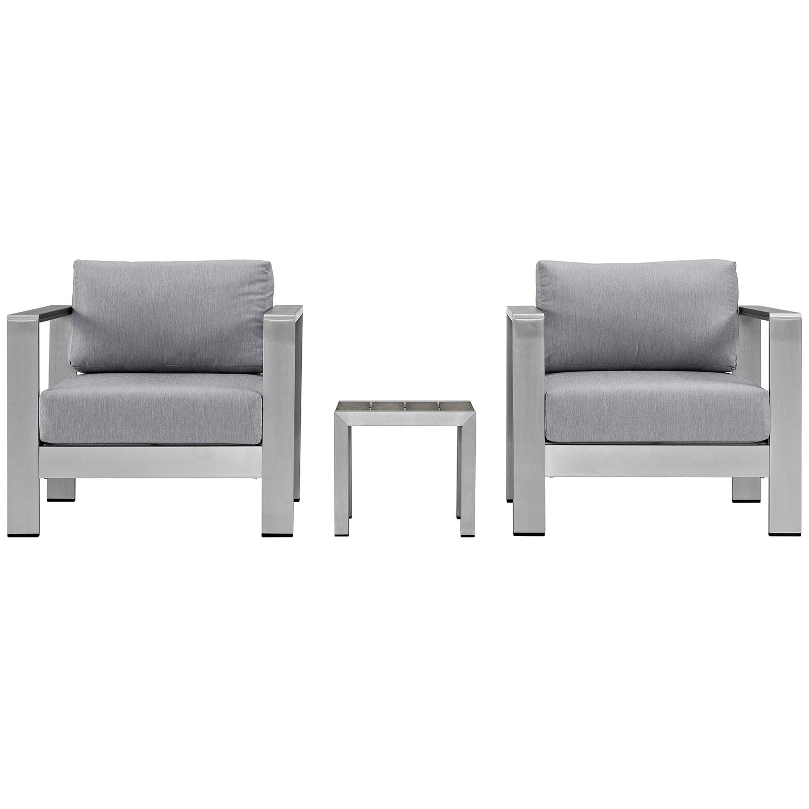 Modway Outdoor Conversation Sets - Shore 3 Piece Outdoor 79.5"W Patio Aluminum Set Silver Gray