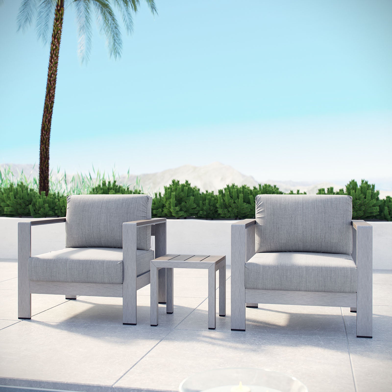 Modway Outdoor Conversation Sets - Shore 3 Piece Outdoor 79.5"W Patio Aluminum Set Silver Gray