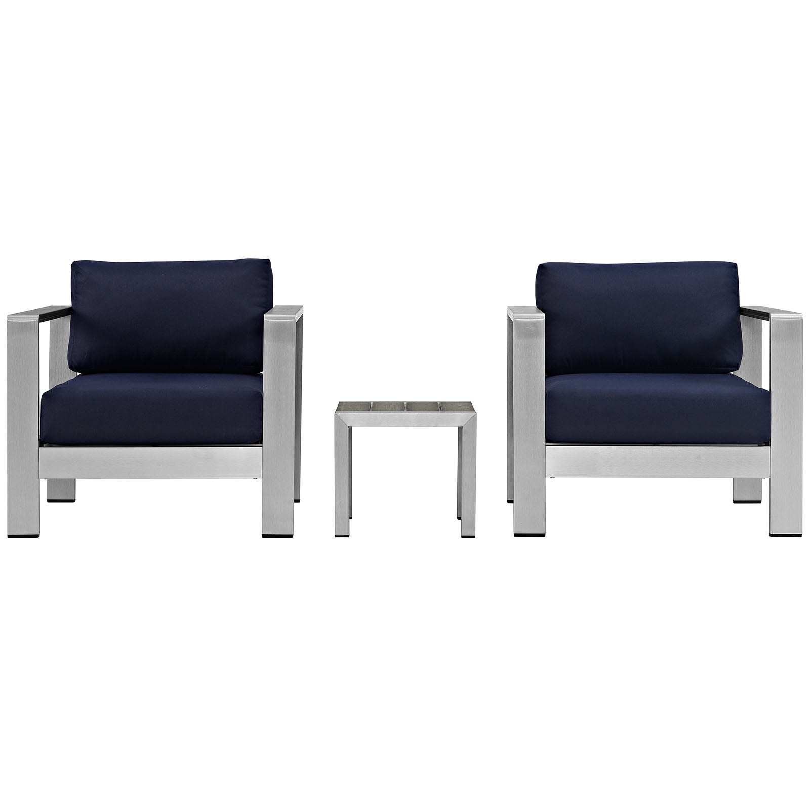 Shore 3 Piece Outdoor Patio Aluminum Set Silver Navy