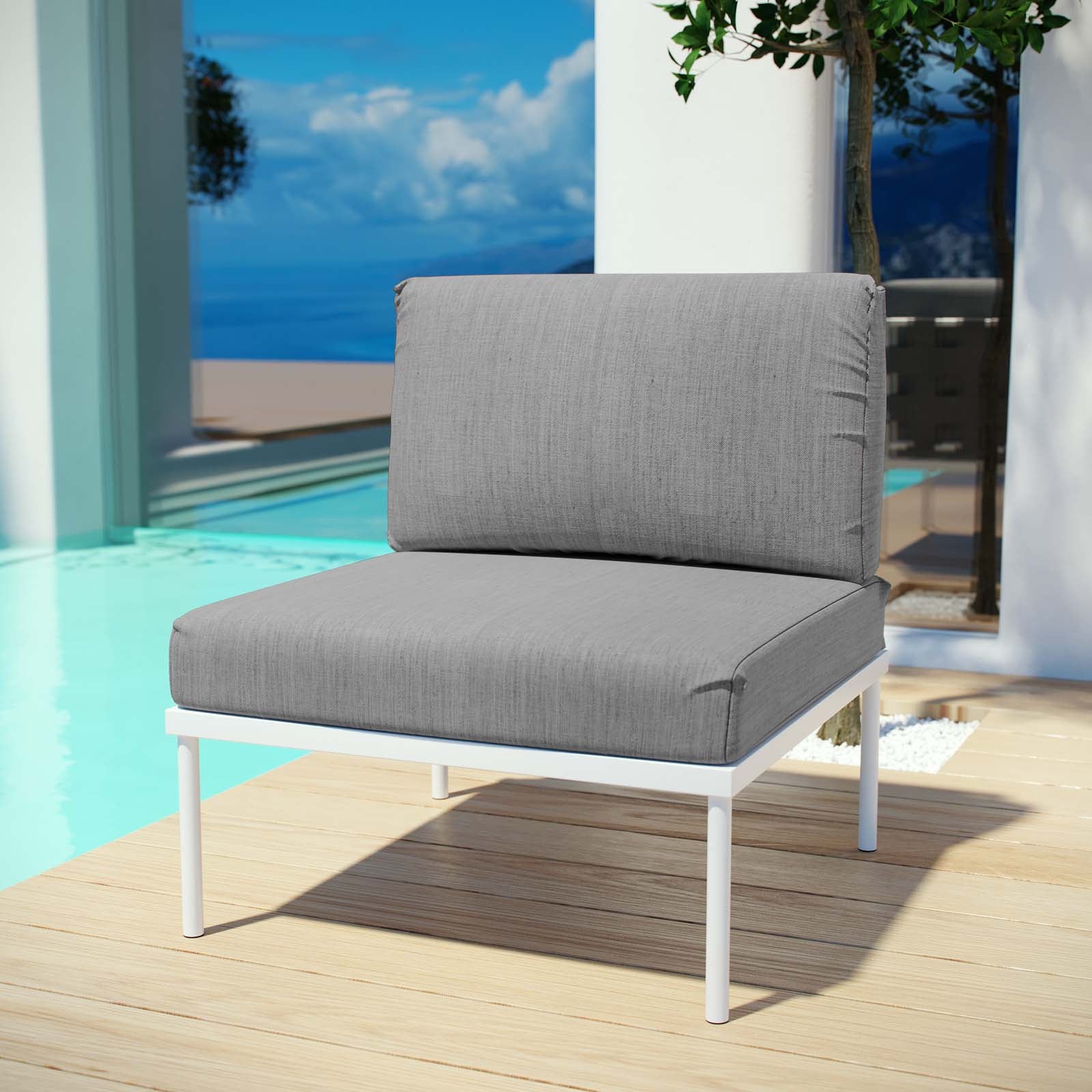 Modway Outdoor Chairs - Harmony Armless Outdoor Patio Aluminum Chair White Gray