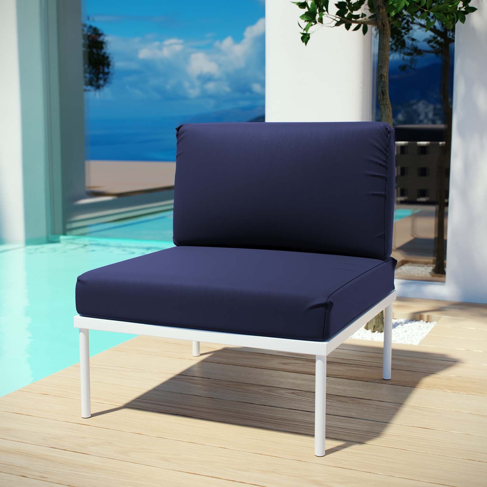 Modway Outdoor Chairs - Harmony Armless Outdoor Chair White & Navy
