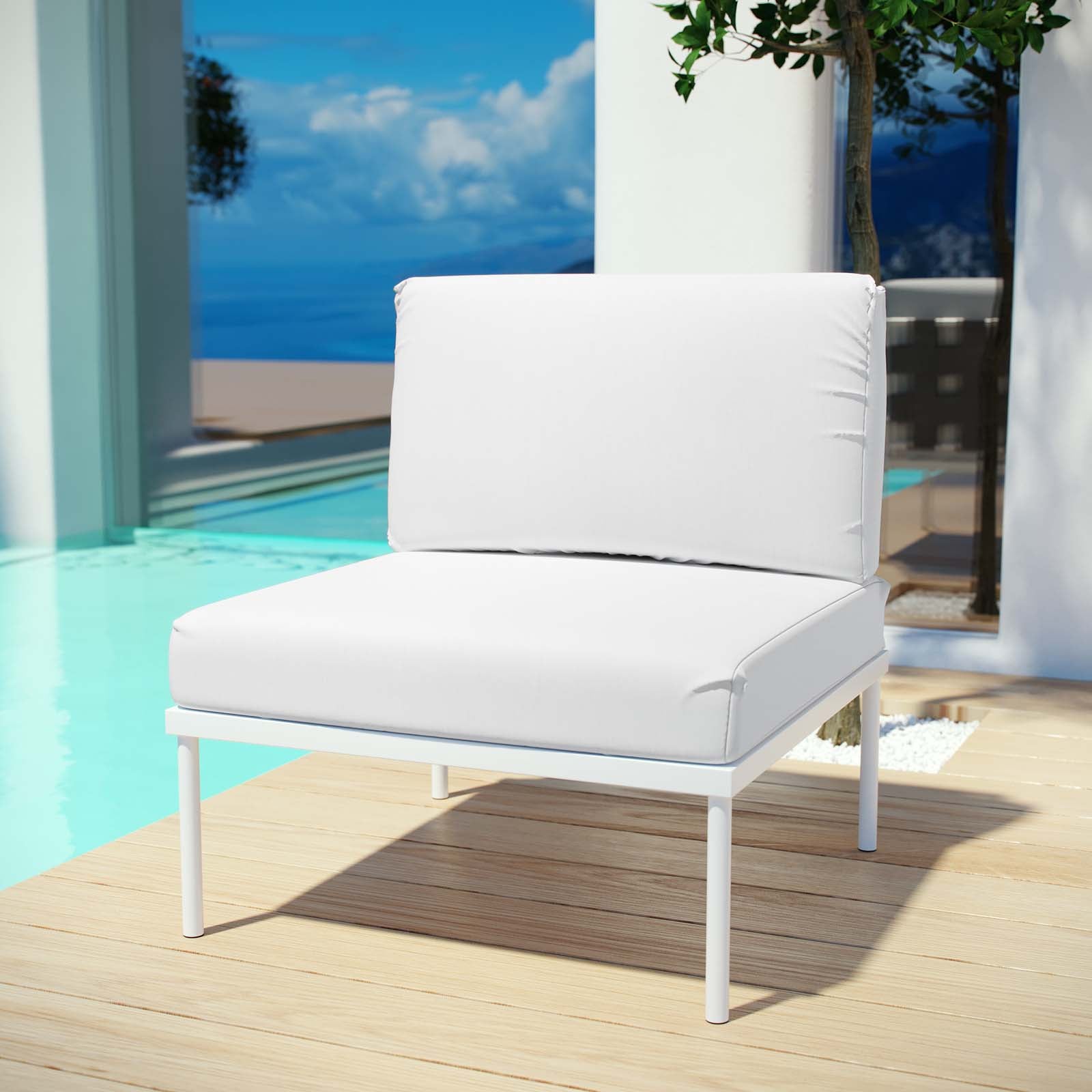 Modway Outdoor Chairs - Harmony Armless Outdoor Patio Aluminum Chair White White