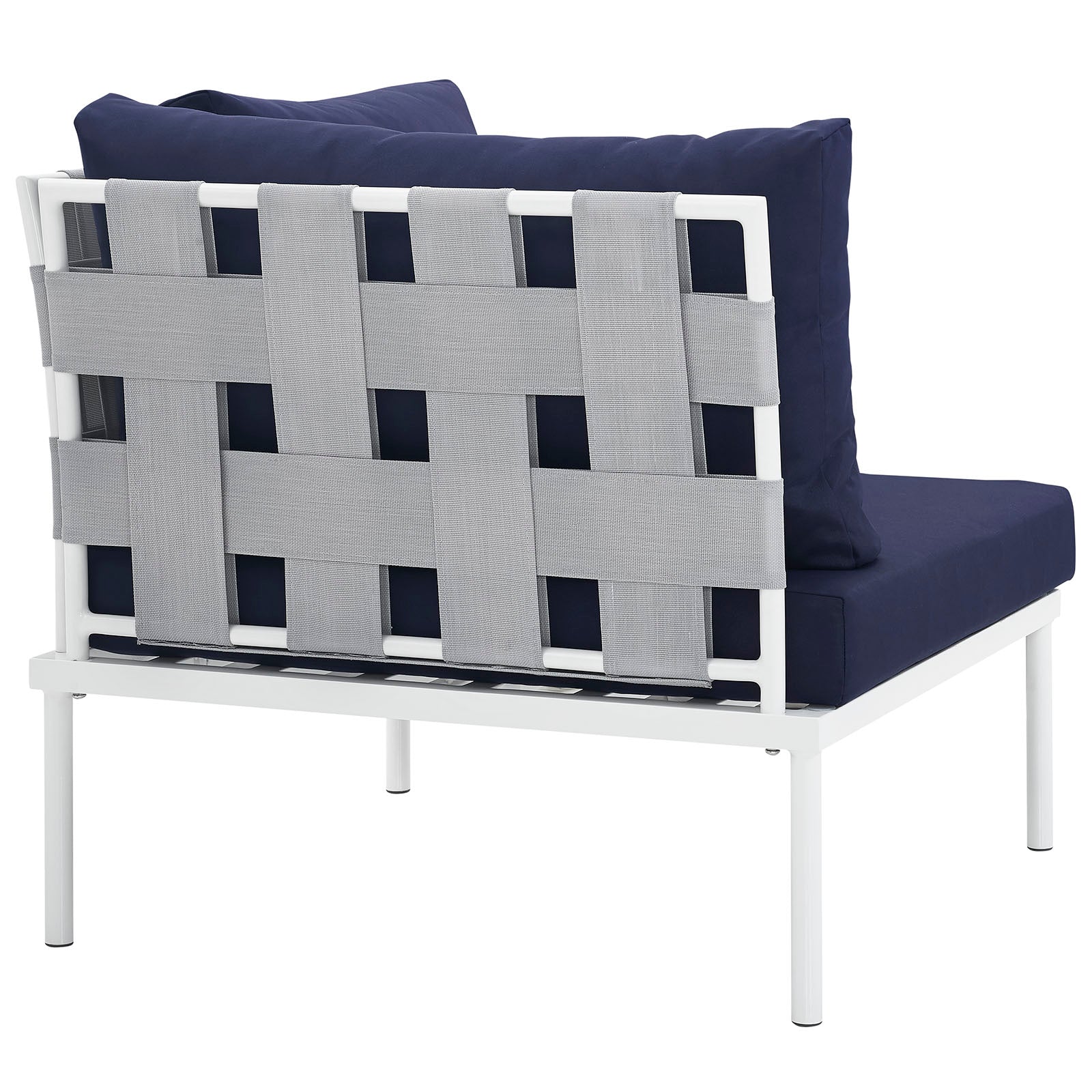Modway Outdoor Chairs - Harmony Outdoor Patio Aluminum Corner Sofa White Navy