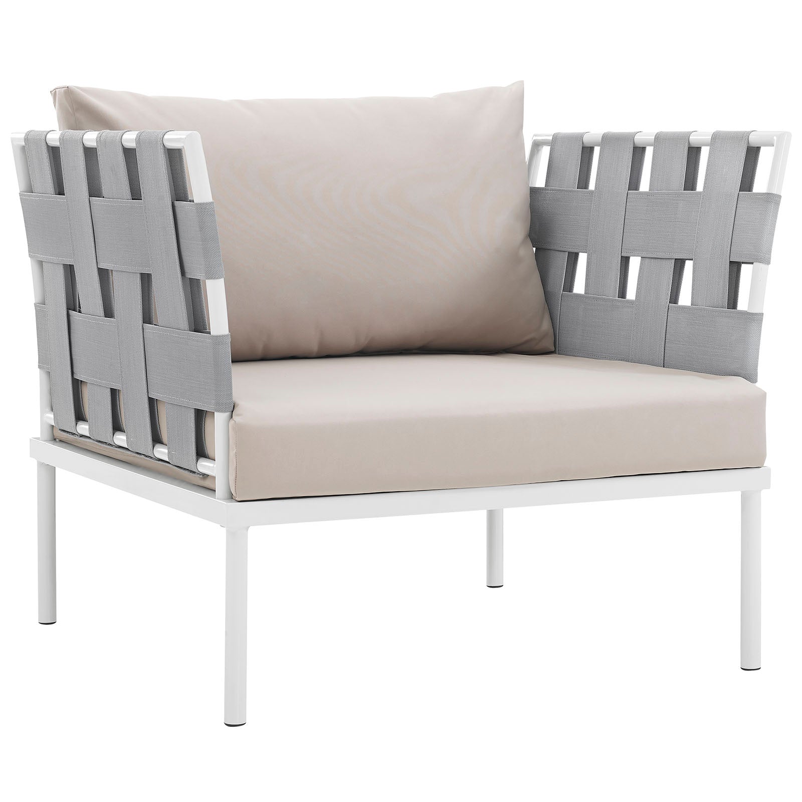 Modway Outdoor Chairs - Harmony Outdoor Patio Aluminum Armchair White Beige