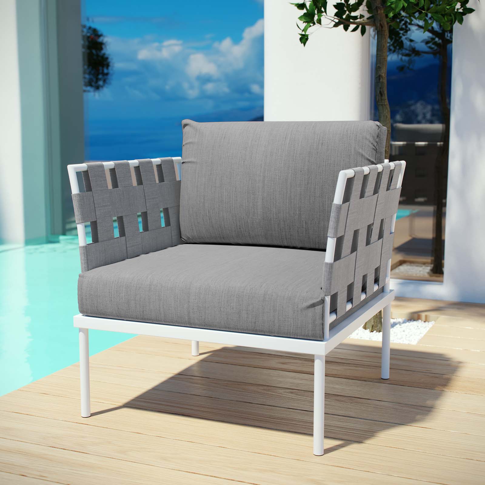 Modway Outdoor Chairs - Harmony Outdoor Patio Aluminum Armchair White Gray