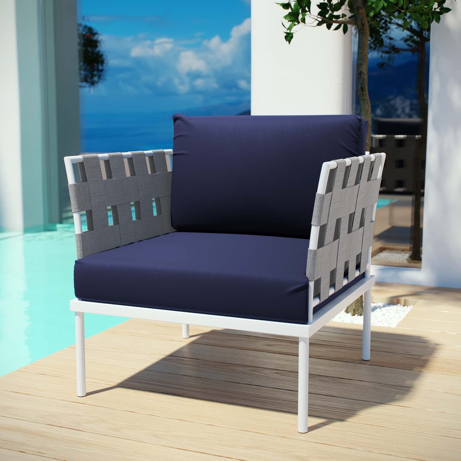 Modway Outdoor Chairs - Harmony Outdoor Patio Aluminum Armchair White Navy