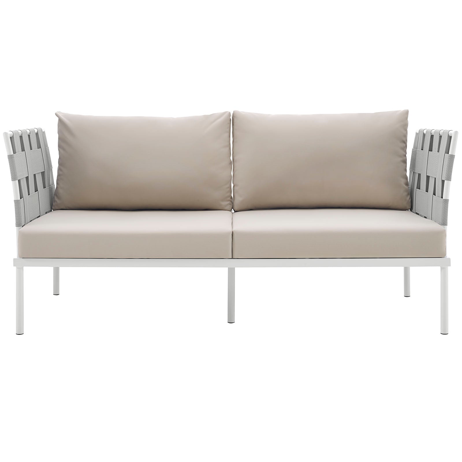 Modway Outdoor Sofas - Harmony Outdoor Patio Aluminum Loveseat White Beige