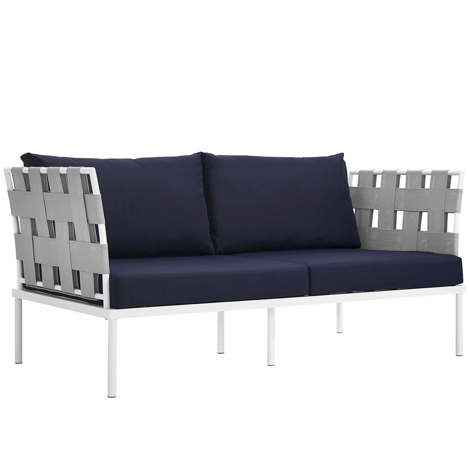 Modway Outdoor Sofas - Harmony Outdoor Patio Aluminum Loveseat White Navy