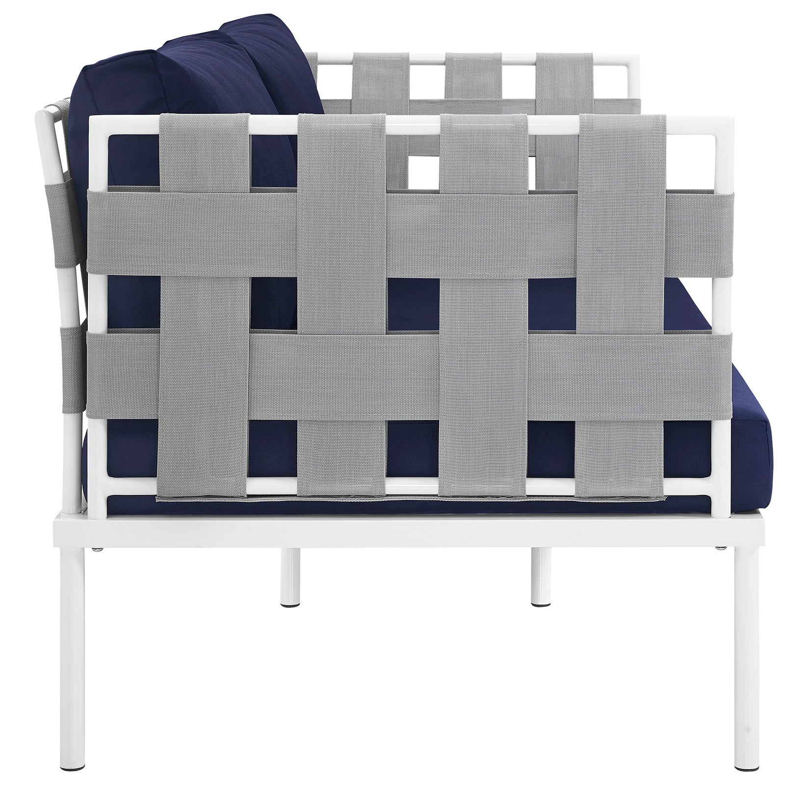 Modway Outdoor Sofas - Harmony Outdoor Patio Aluminum Loveseat White Navy