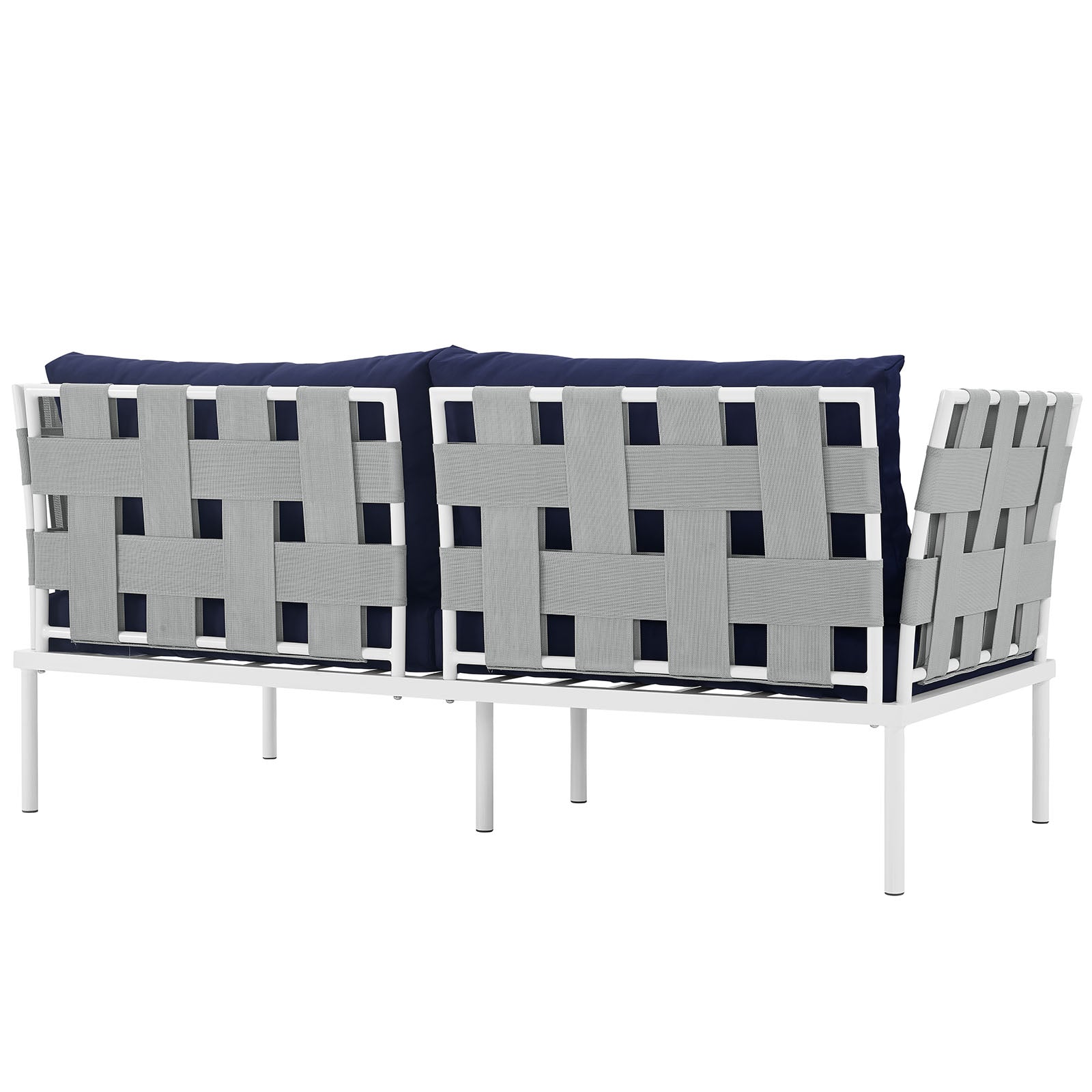 Modway Outdoor Sofas - Harmony Outdoor Patio Aluminum Loveseat White Navy