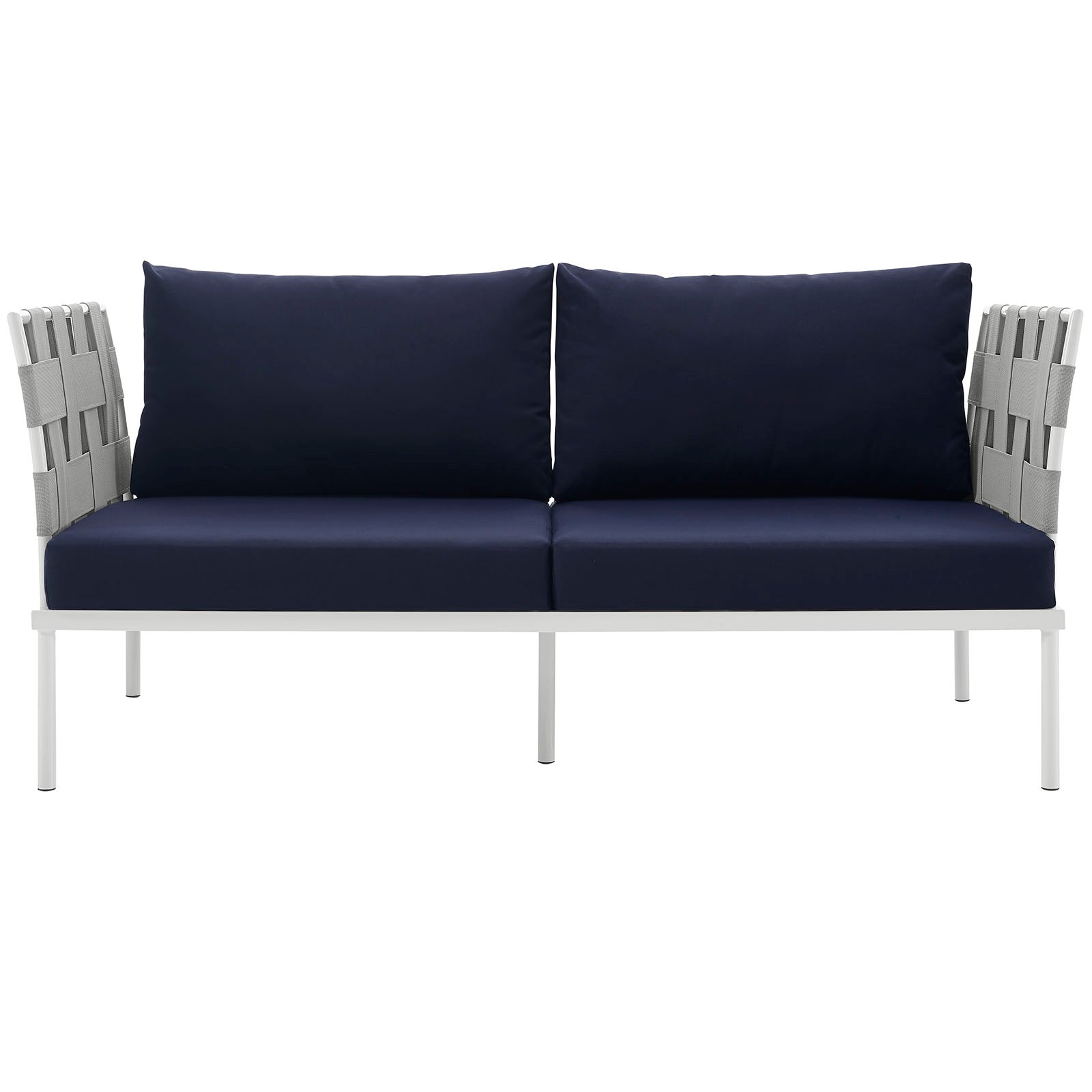 Modway Outdoor Sofas - Harmony Outdoor Patio Aluminum Loveseat White Navy