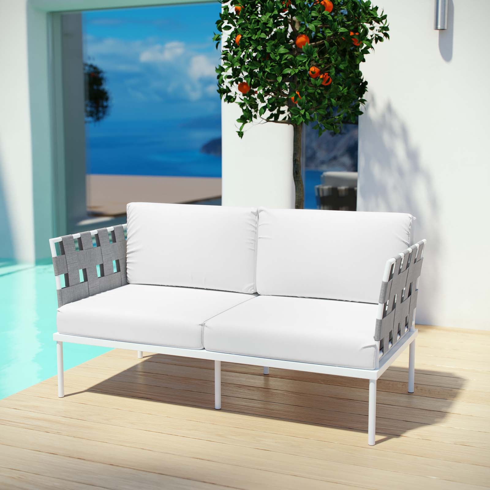 Modway Outdoor Sofas - Harmony Outdoor Patio Aluminum Loveseat White White