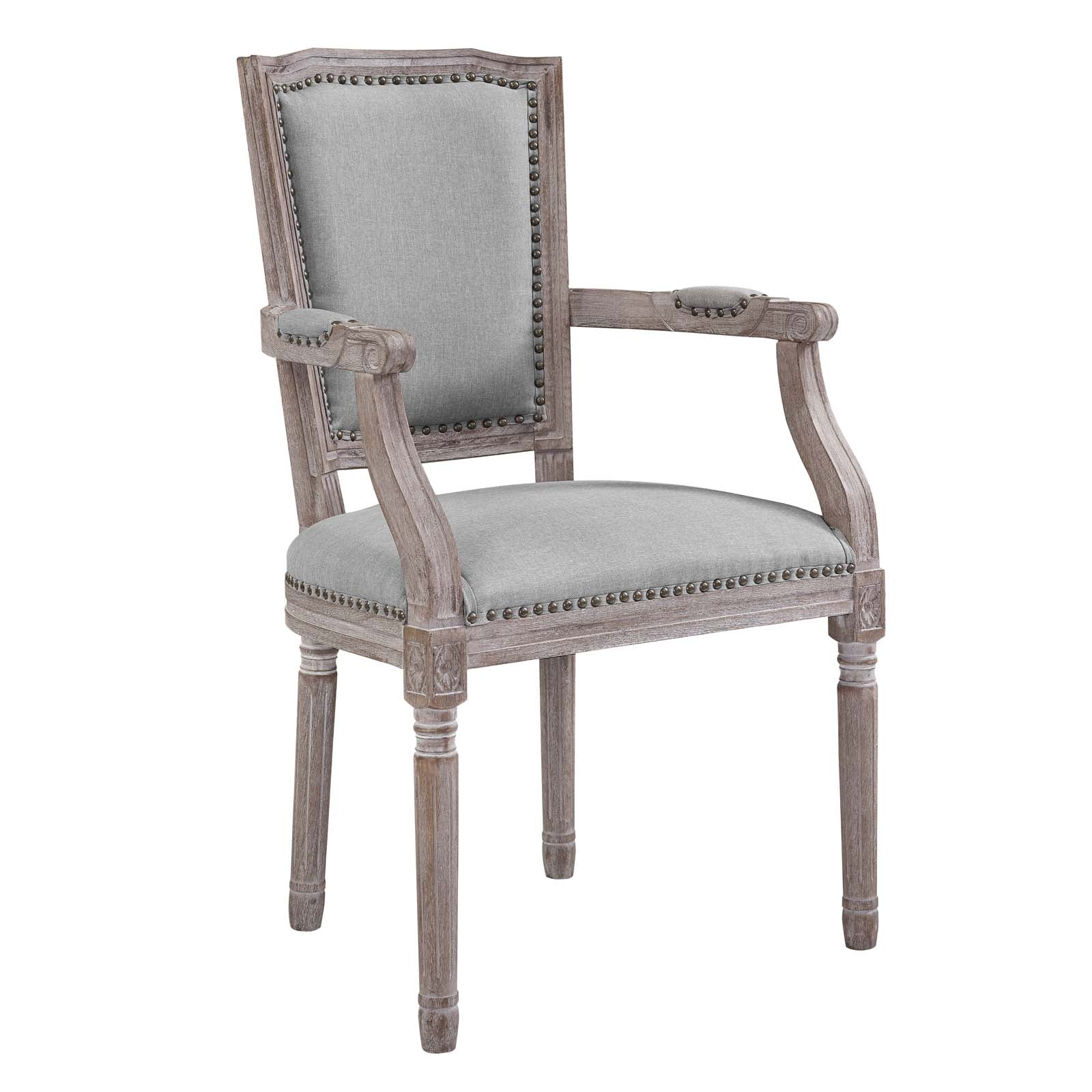 Modway Dining Chairs - Penchant Vintage French Upholstered Fabric Dining Armchair Light Gray