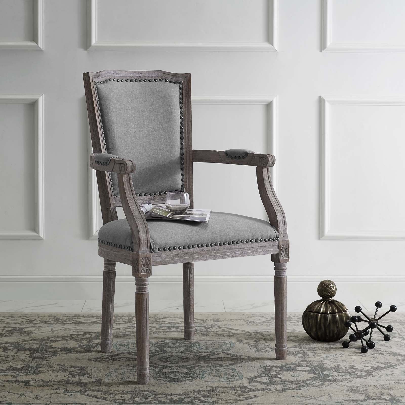 Modway Dining Chairs - Penchant Vintage French Upholstered Fabric Dining Armchair Light Gray