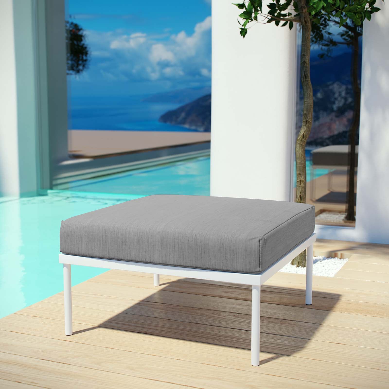 Modway Outdoor Stools & Benches - Harmony Outdoor Ottoman White Gray