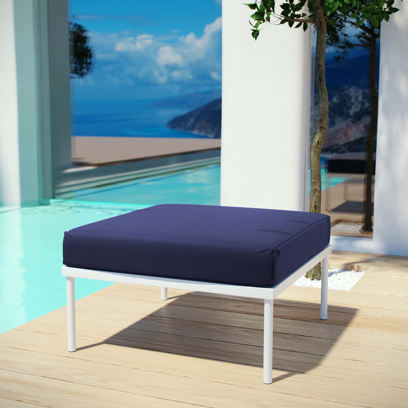 Modway Outdoor Stools & Benches - Harmony Outdoor Ottoman White & Navy