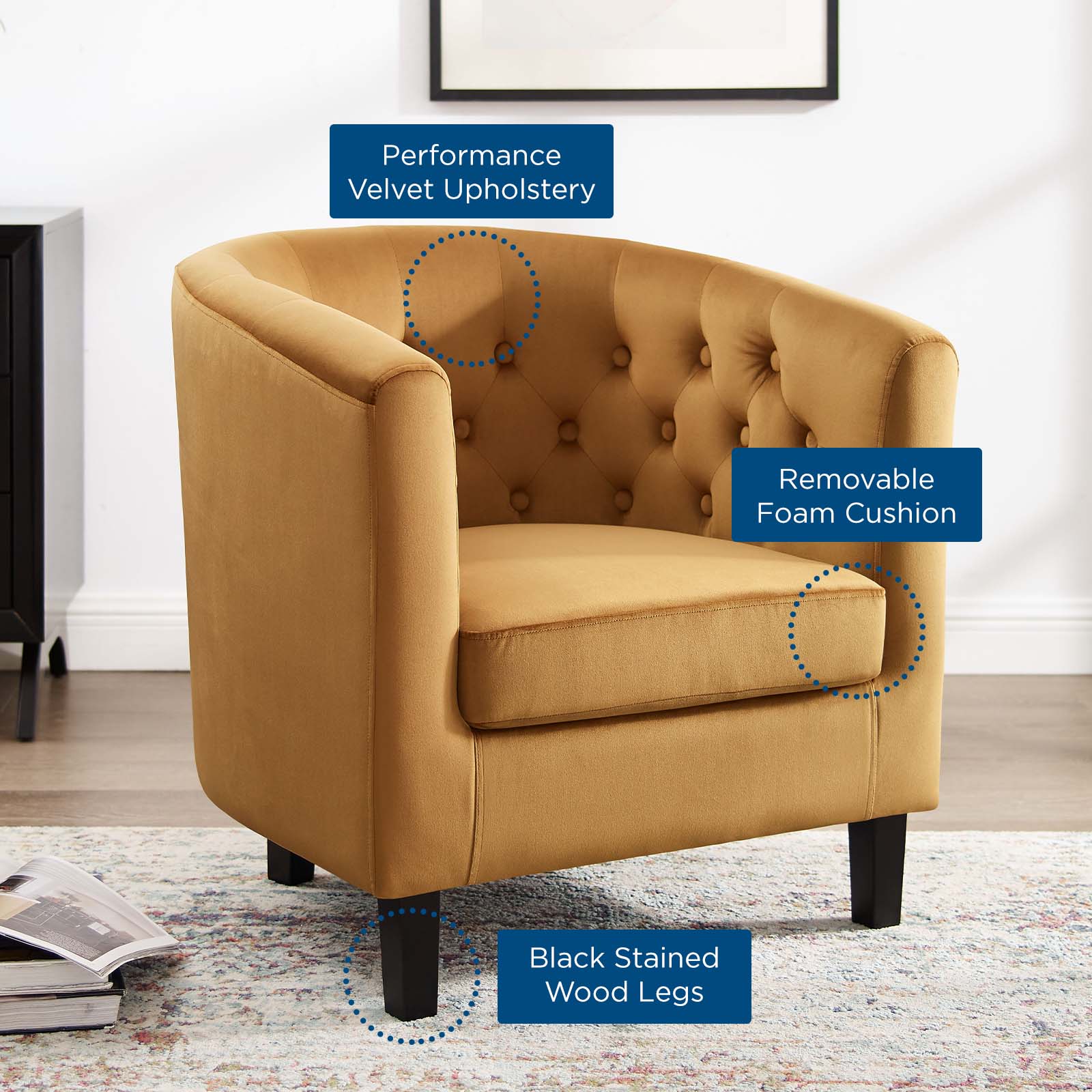 Prospect Performance Velvet Armchair Cognac