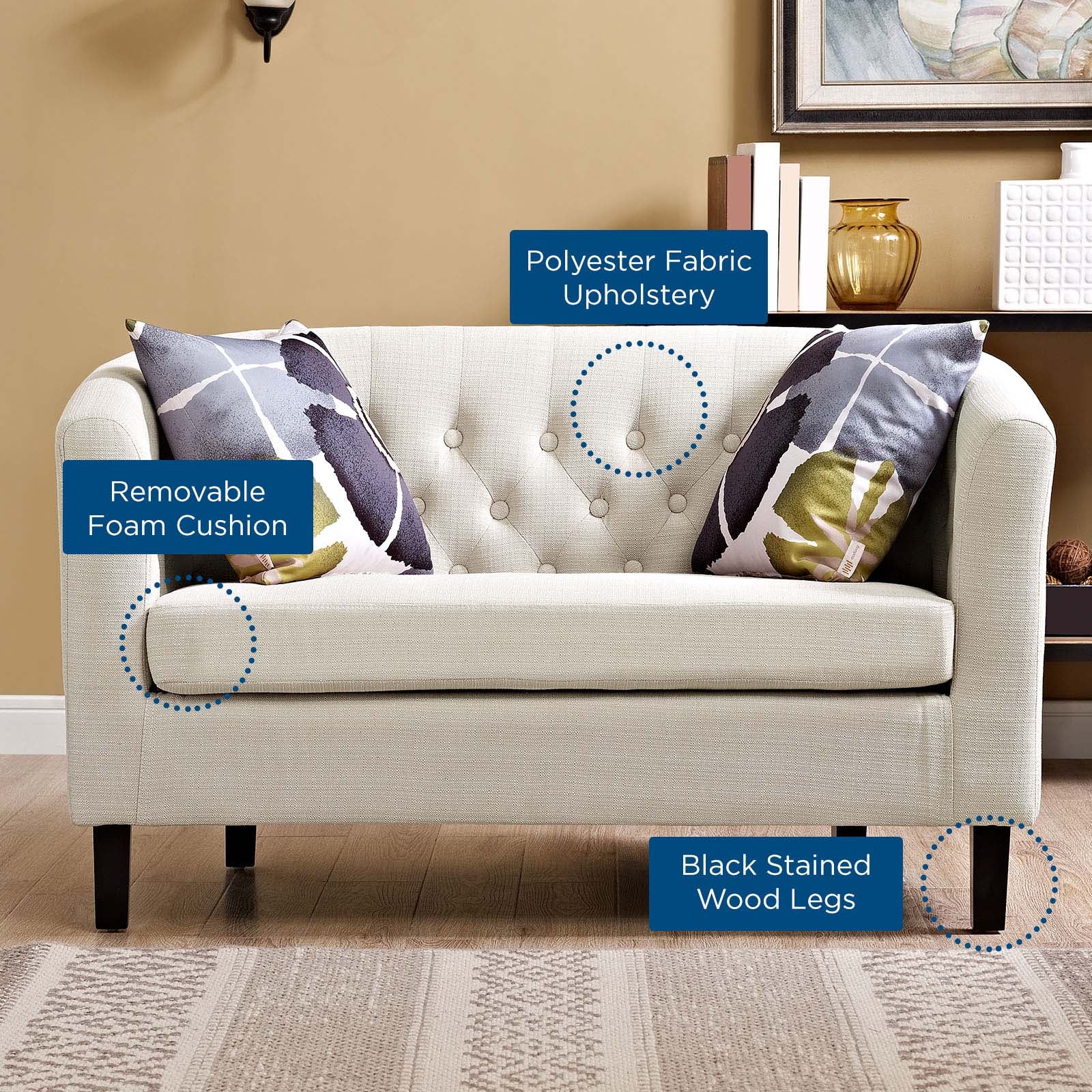 Modway Loveseats - Prospect Upholstered Fabric Loveseat Beige
