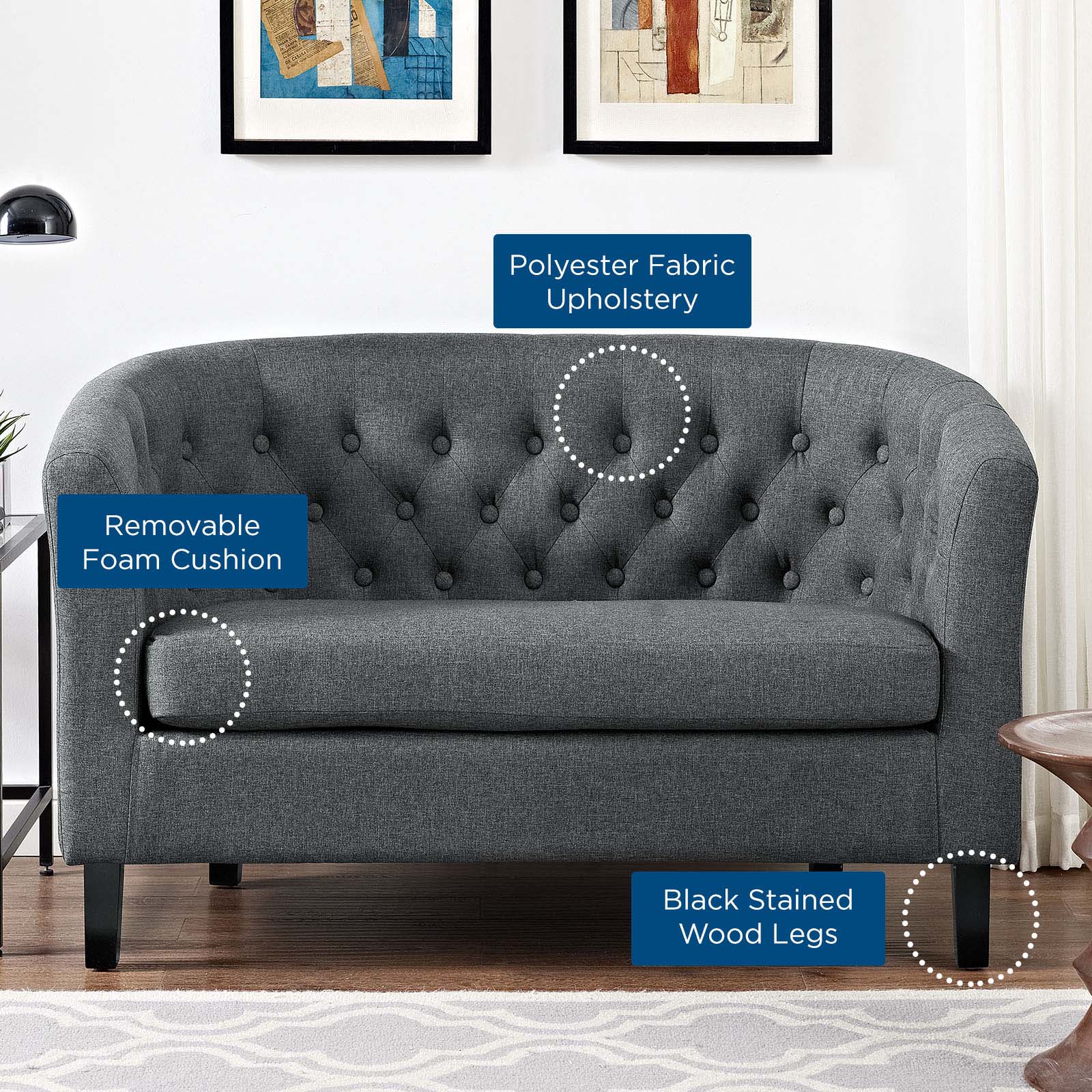 Modway Loveseats - Prospect Upholstered Fabric Loveseat Gray