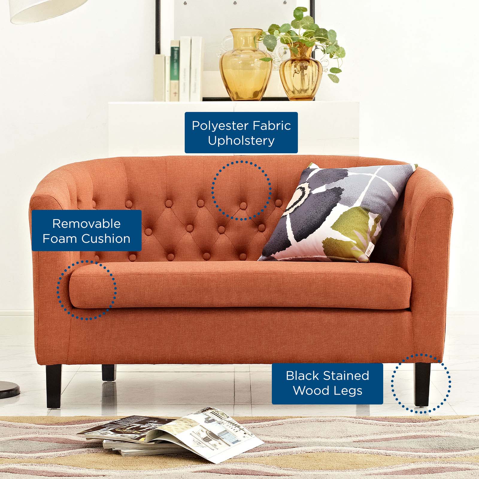 Modway Loveseats - Prospect Upholstered Fabric Loveseat Orange