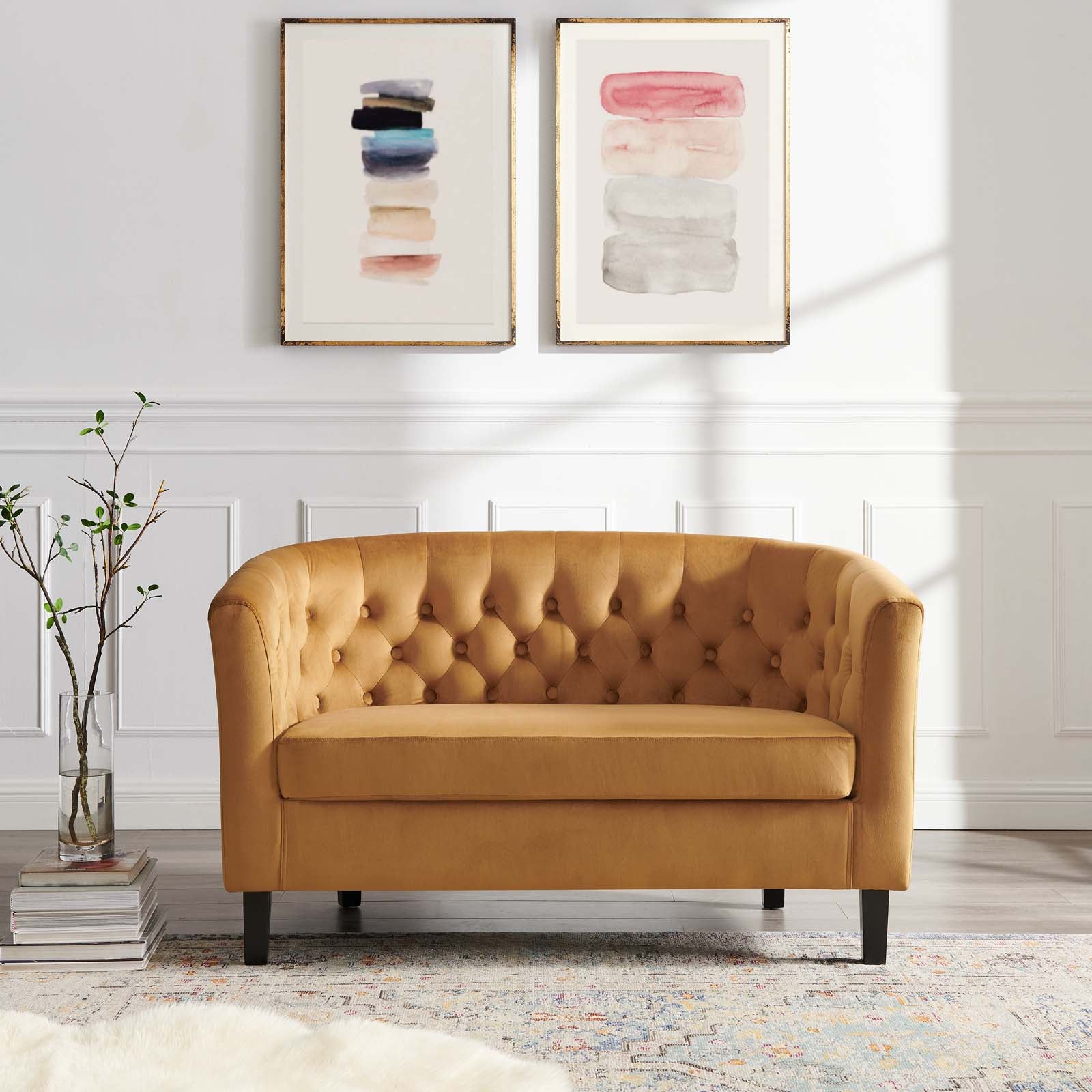 Modway Loveseats - Prospect Performance Velvet Loveseat Cognac
