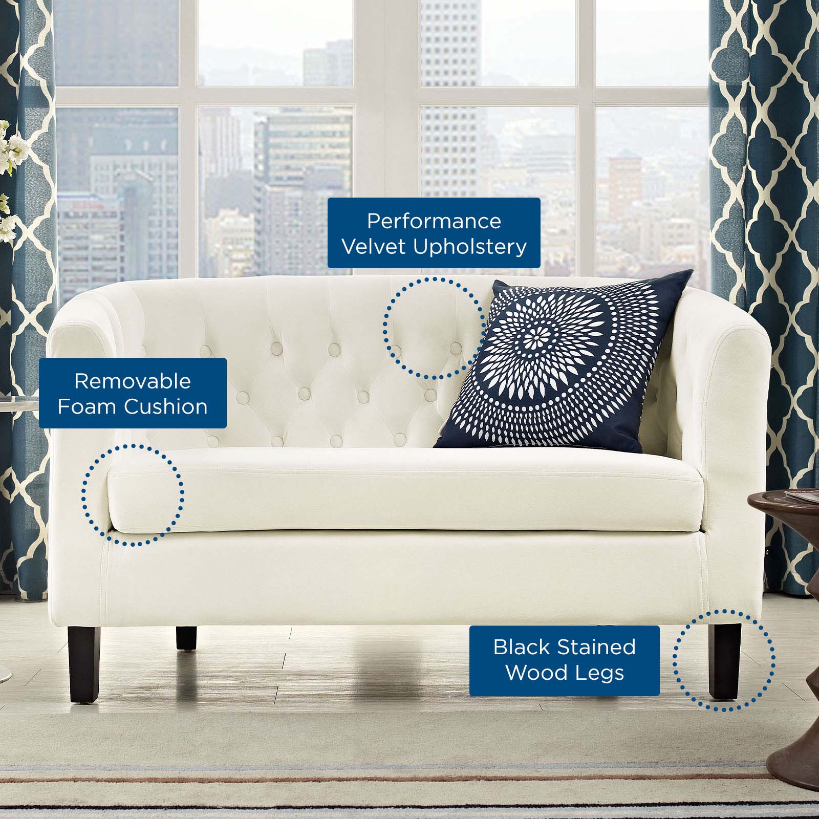 Modway Loveseats - Prospect Performance Velvet Loveseat Ivory