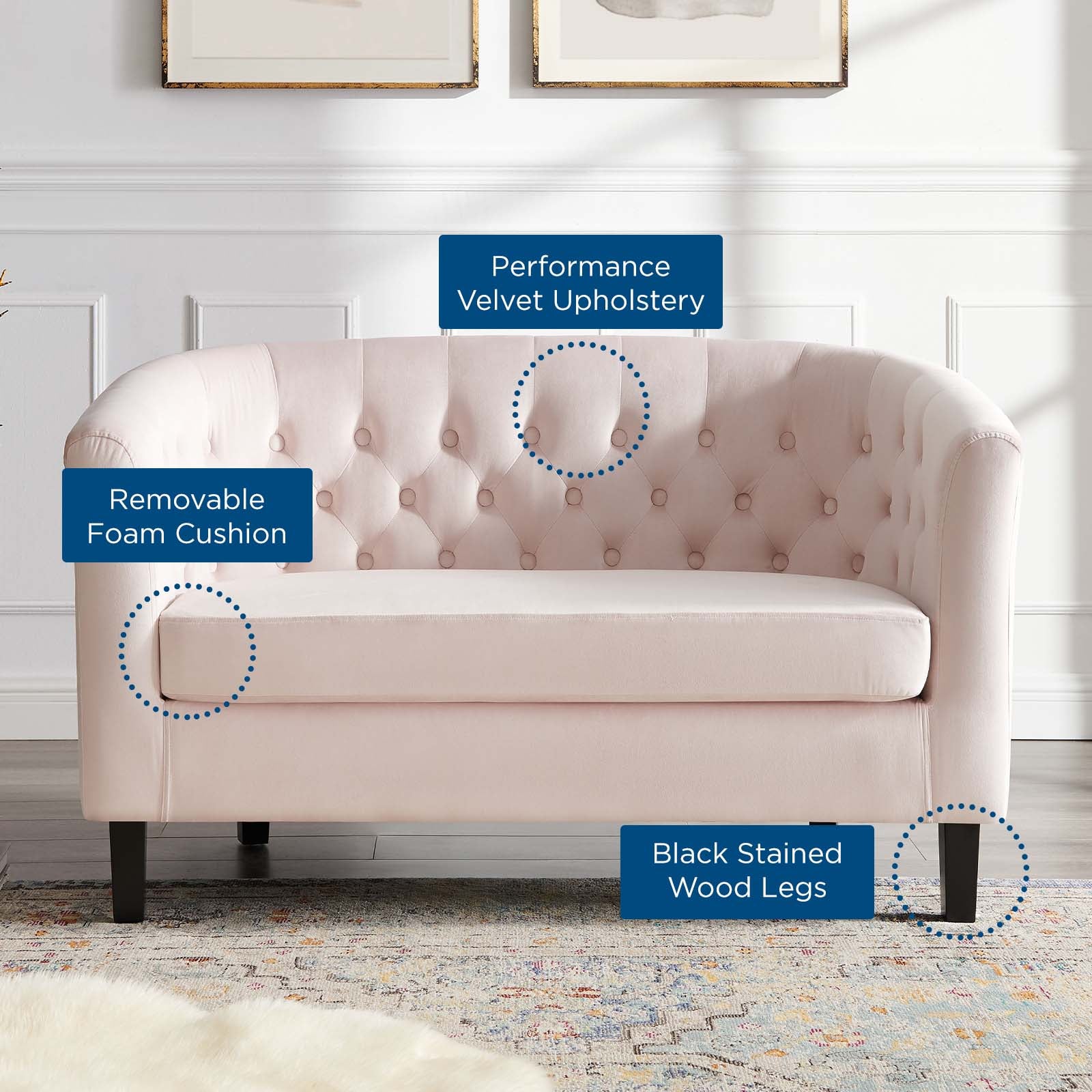 Modway Loveseats - Prospect Performance Velvet Loveseat Pink