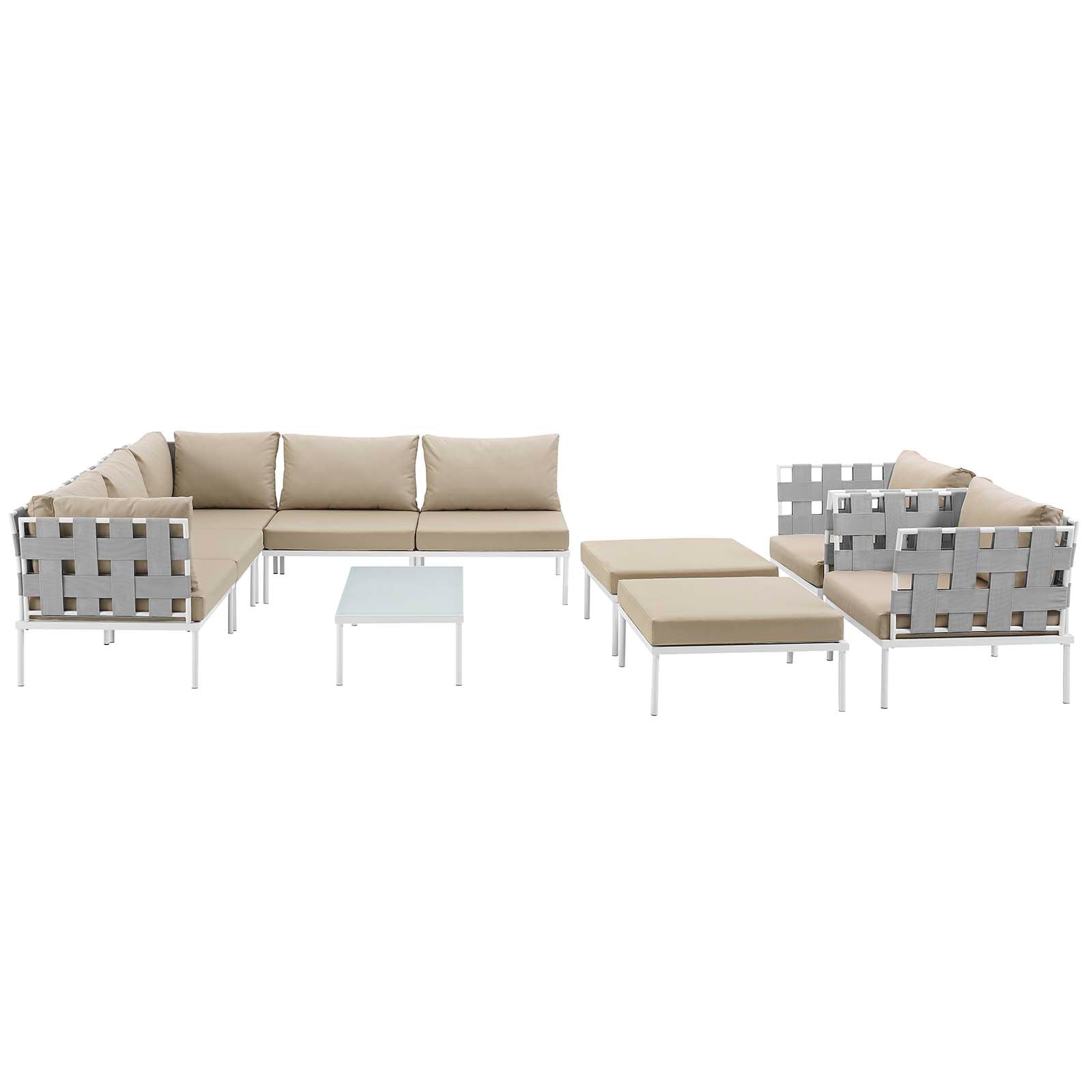 Modway Outdoor Conversation Sets - Harmony 10 Piece Outdoor Patio Aluminum Sectional Sofa Set White Beige
