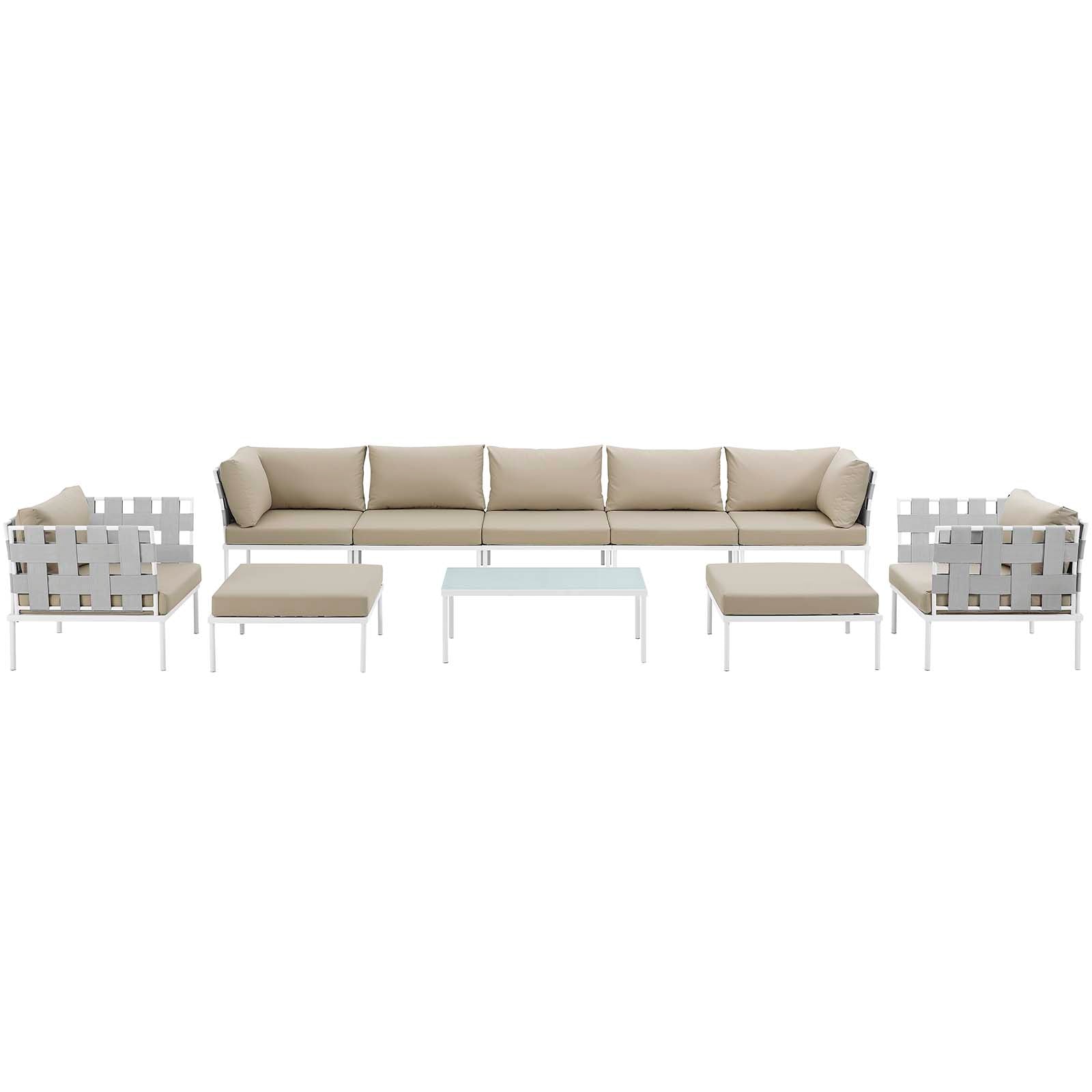 Modway Outdoor Conversation Sets - Harmony 10 Piece Outdoor Patio Aluminum Sectional Sofa Set White Beige