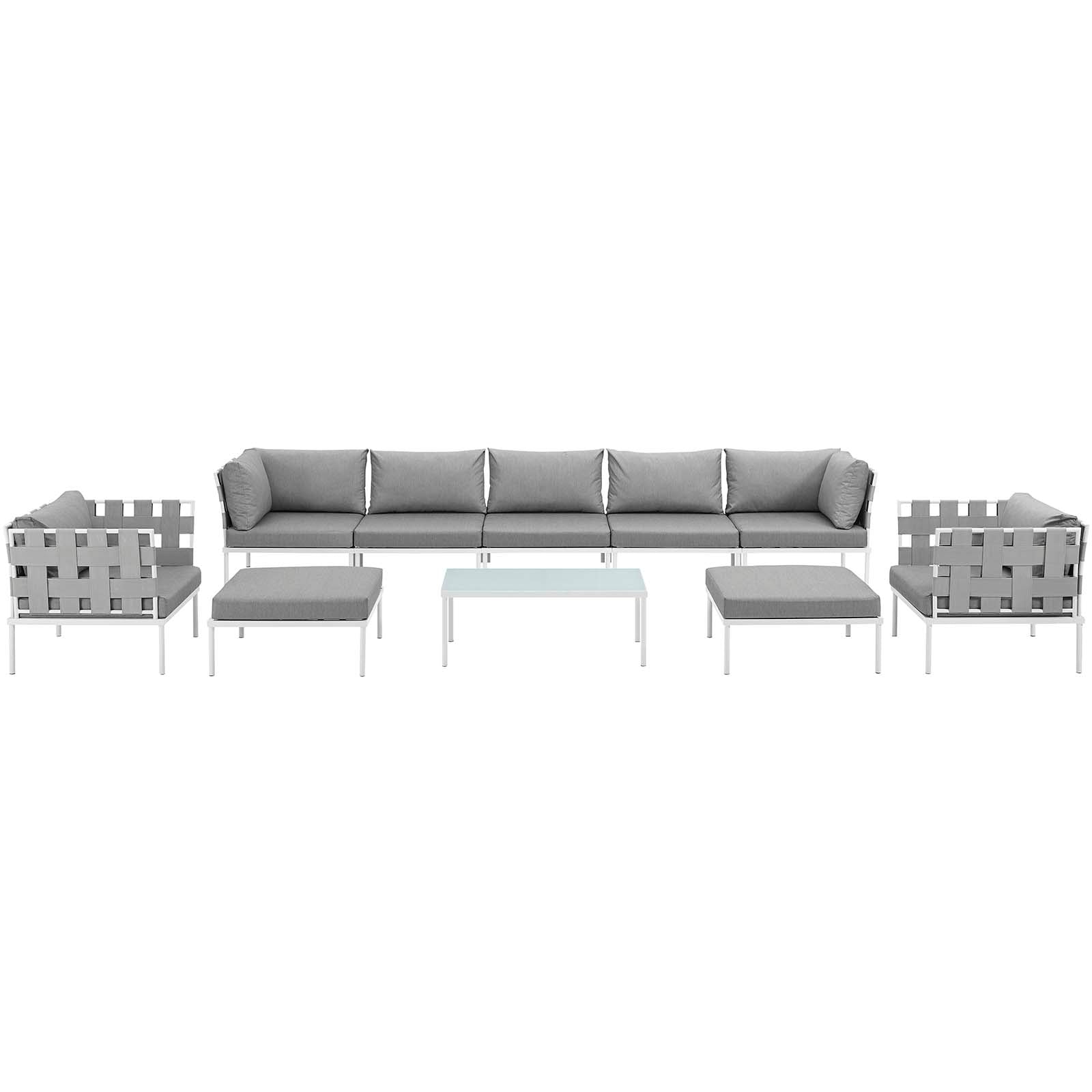 Modway Outdoor Conversation Sets - Harmony 10 Piece Outdoor Patio Aluminum Sectional Sofa Set White Gray
