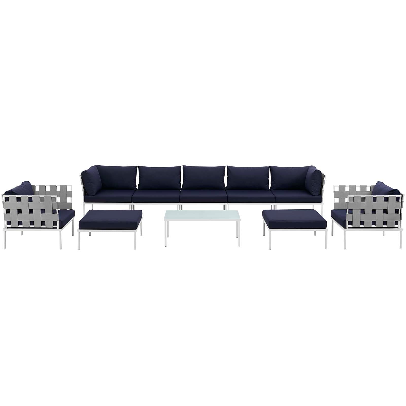 Modway Outdoor Sofas - Harmony 10 Piece Outdoor Patio Aluminum Sectional Sofa Set White Navy