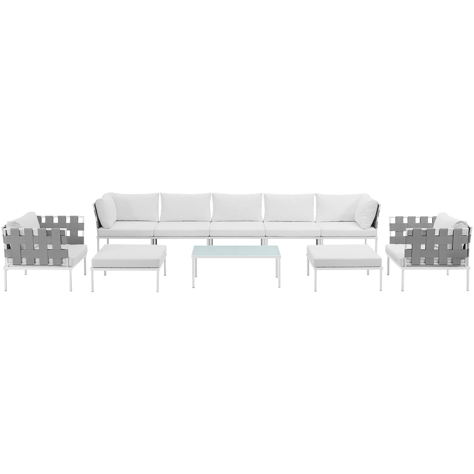 Modway Outdoor Conversation Sets - Harmony 10 Piece Outdoor Patio Aluminum Sectional Sofa Set White White